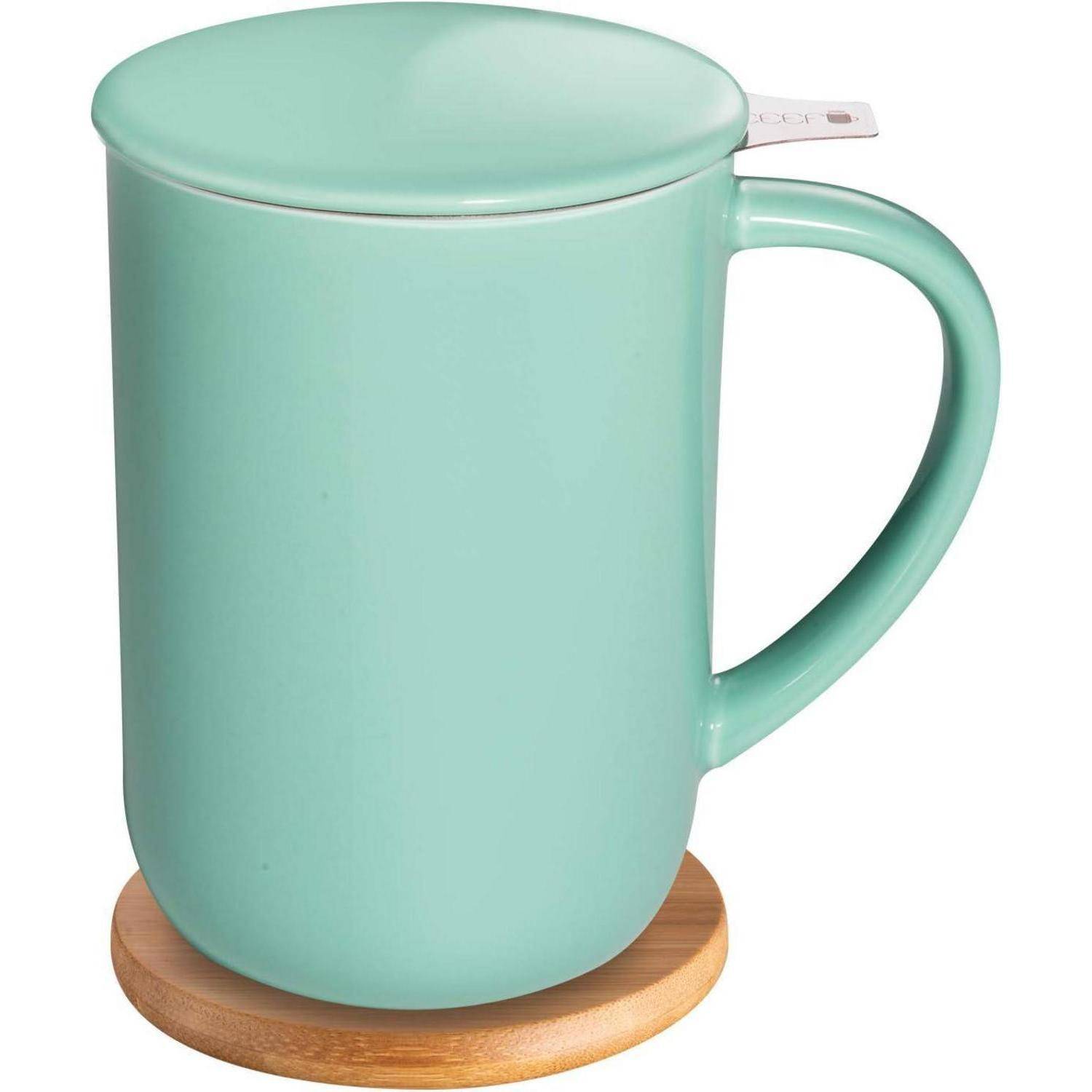Teetasse Porzellan Teesieb Deckel Filter Untersetzer 473ml Mintgrün
