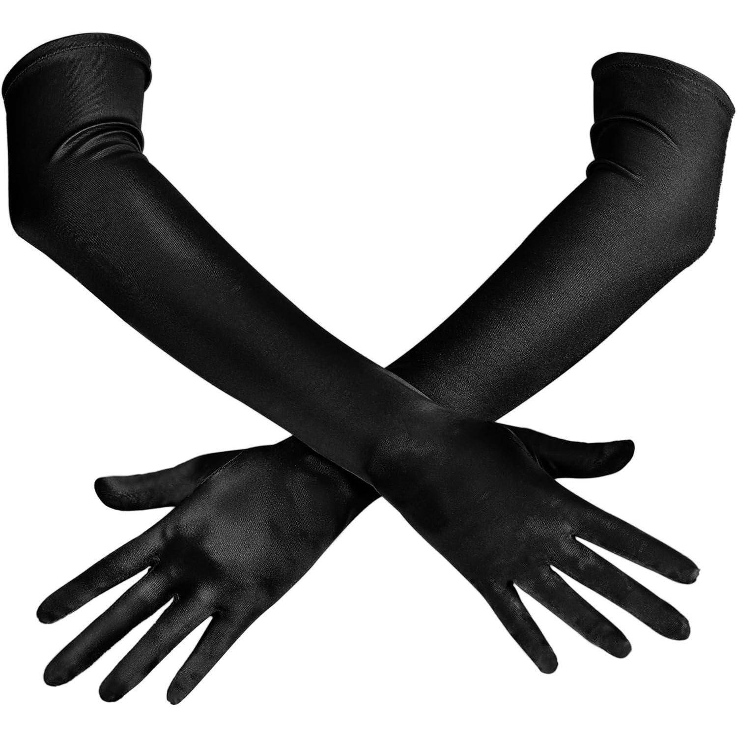 Handschuhe Satin Ellenbogenlang 20er Damen Opernparty Schwarz