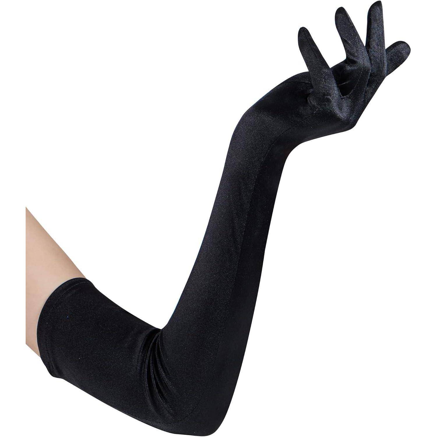 Handschuhe Satin Ellenbogenlang 20er Damen Opernparty Schwarz