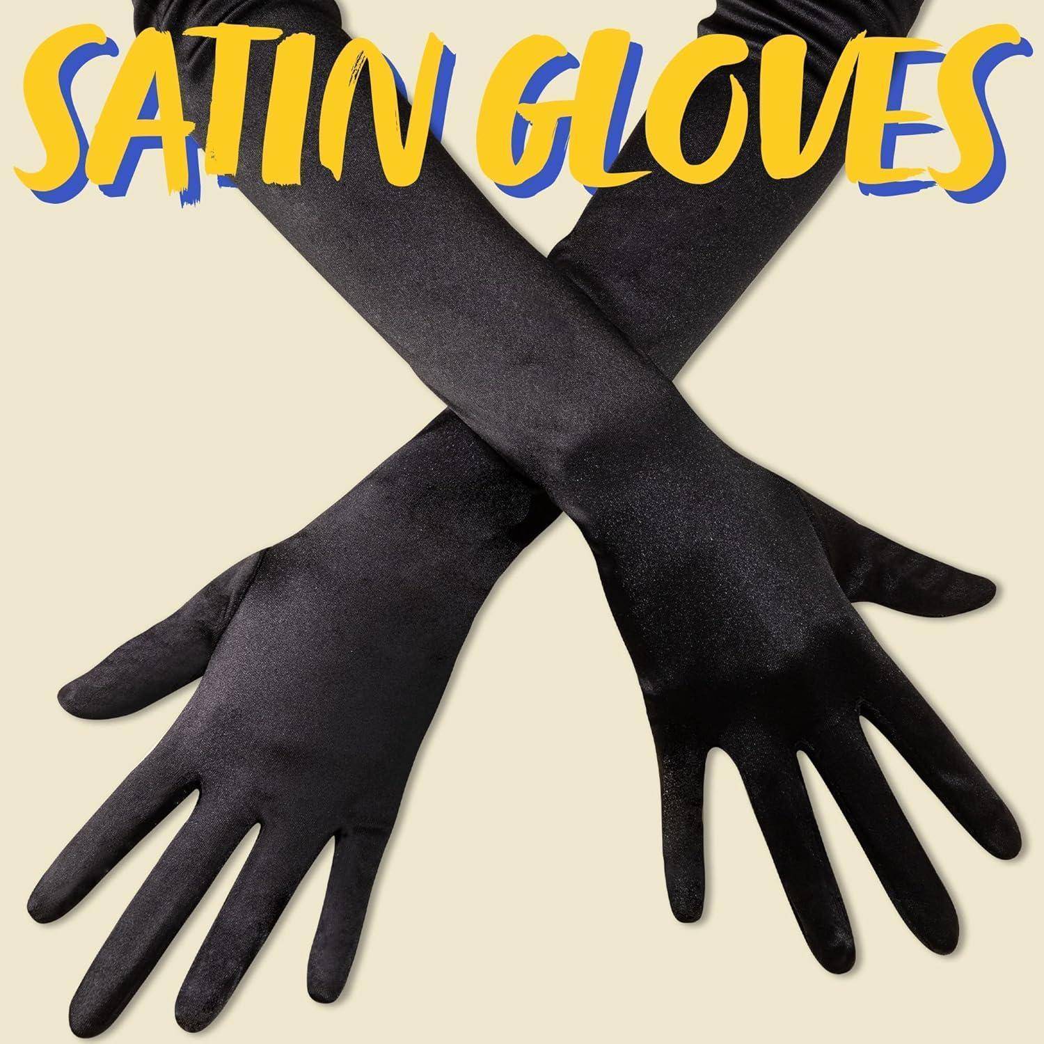 Handschuhe Satin Ellenbogenlang 20er Damen Opernparty Schwarz