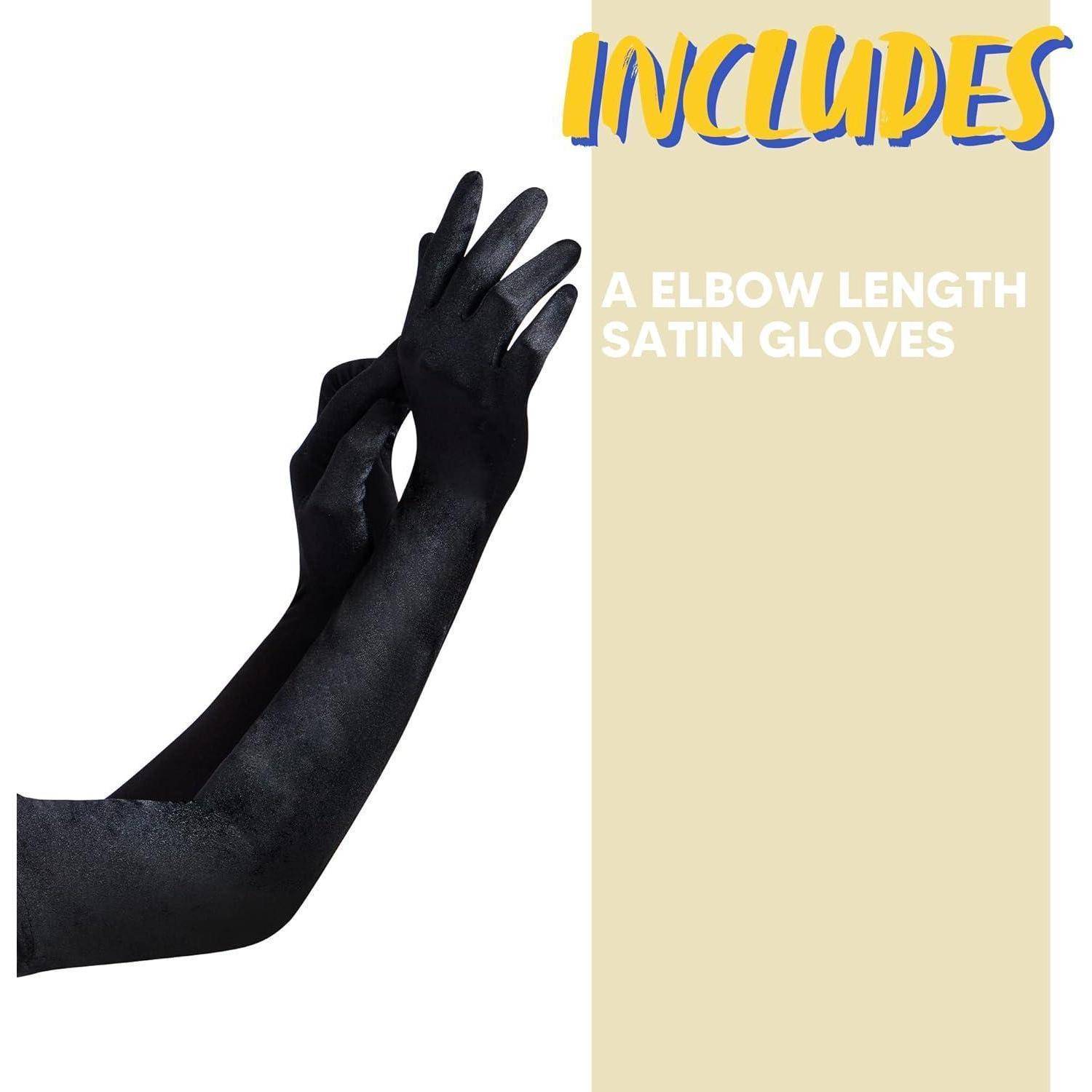 Handschuhe Satin Ellenbogenlang 20er Damen Opernparty Schwarz