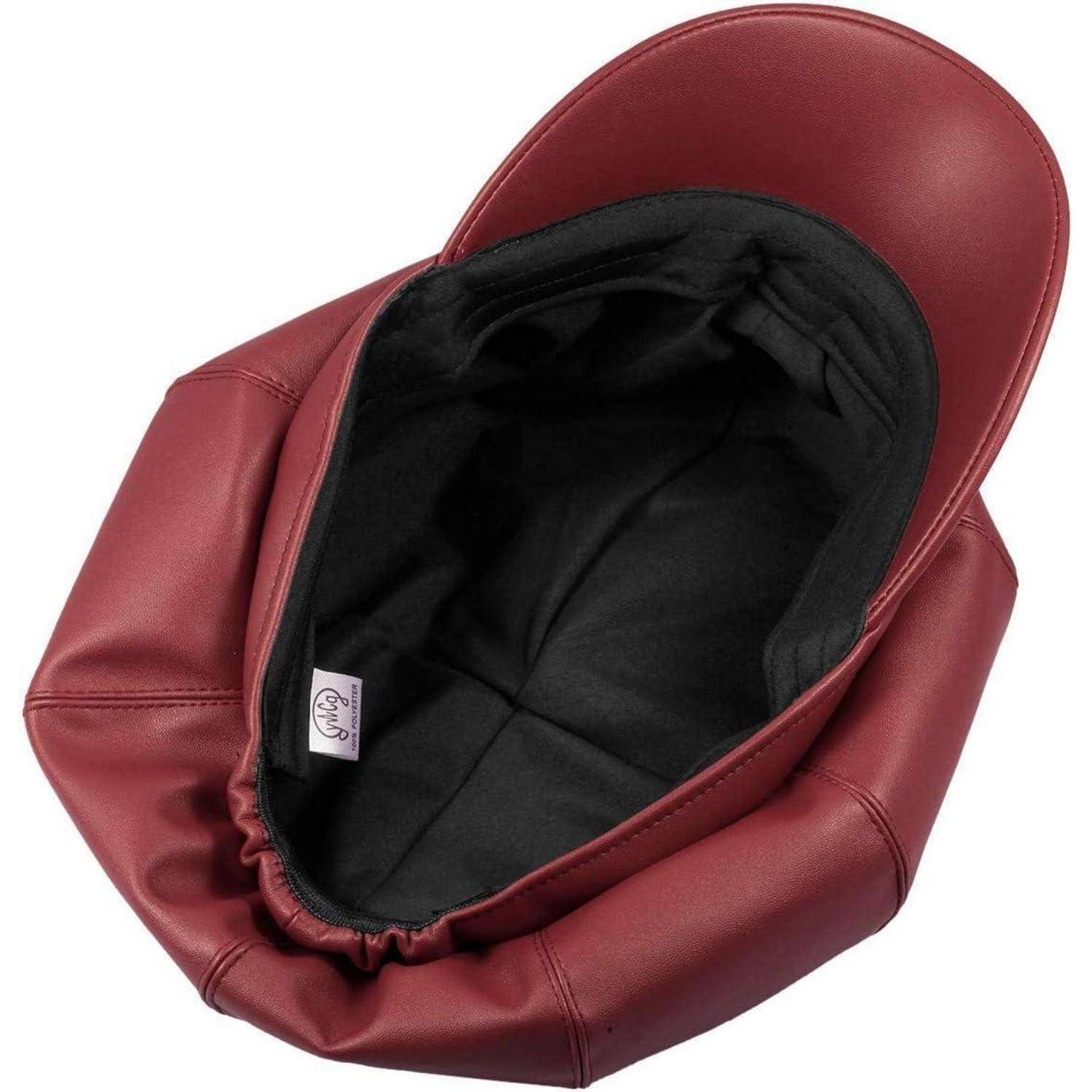 Baskenmütze PU Leder Damen Newsboy Herbst Winter Einheitsgröße #2-Rot