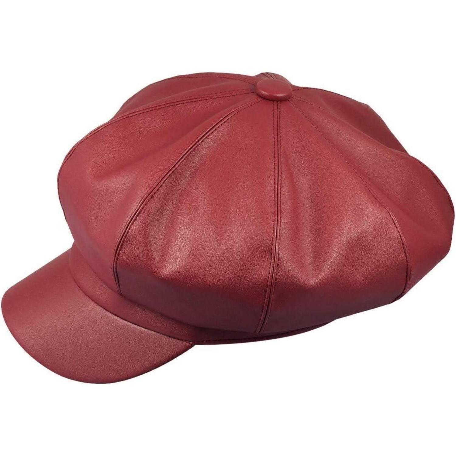 Baskenmütze PU Leder Damen Newsboy Herbst Winter Einheitsgröße #2-Rot