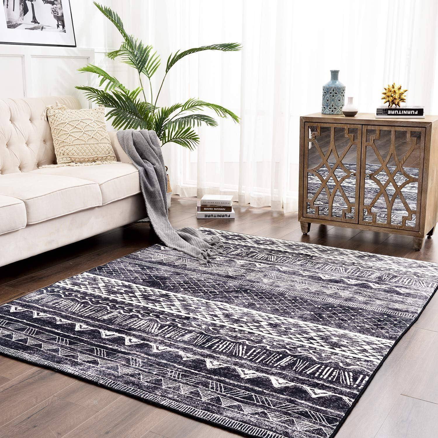 Teppich Kurzflor Rutschfest Schwarzweiß 200 x 250 cm Rechteckig