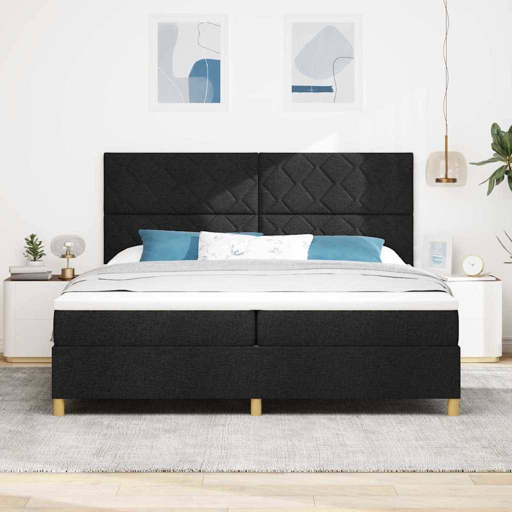 vidaXL LED Boxspringbett mit Kopfteil Schwarz 200 x 200 cm Stoff