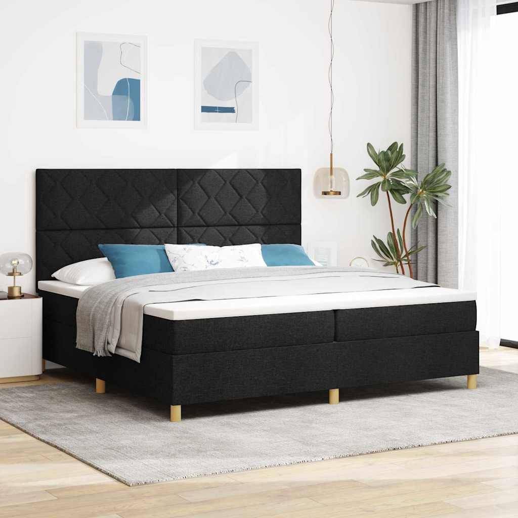 vidaXL LED Boxspringbett mit Kopfteil Schwarz 200 x 200 cm Stoff