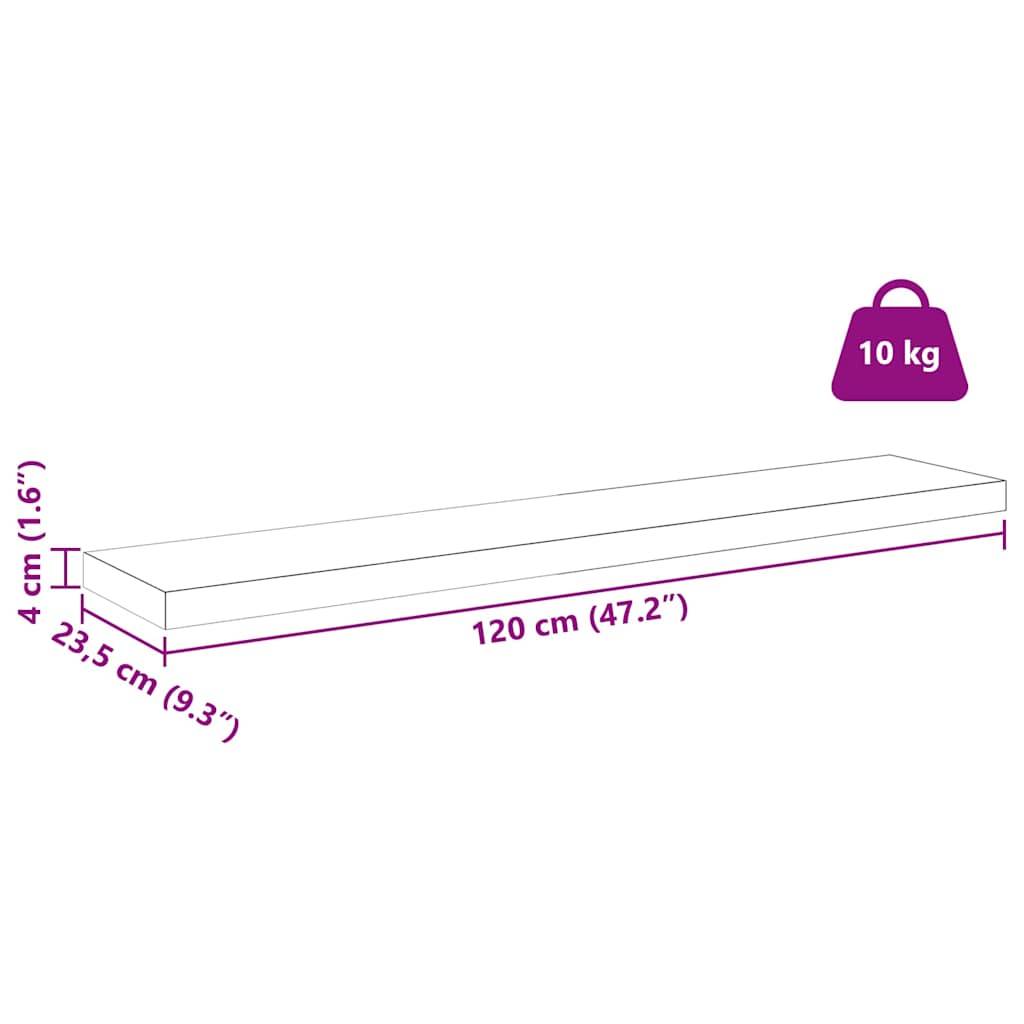Abmessungen und Gewicht eines Regals: 120 cm lang (47,2