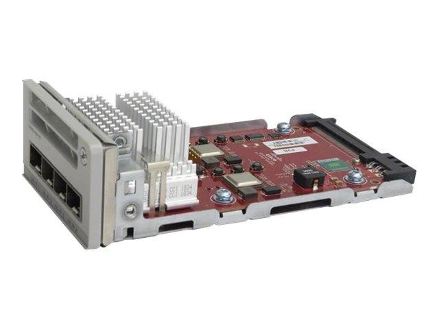 Computerhardware-Erweiterungskarte mit metallischer Rückwandhalterung, zwei Anschlüssen und einer roten Leiterplatte mit silbernem Kühlkörper.