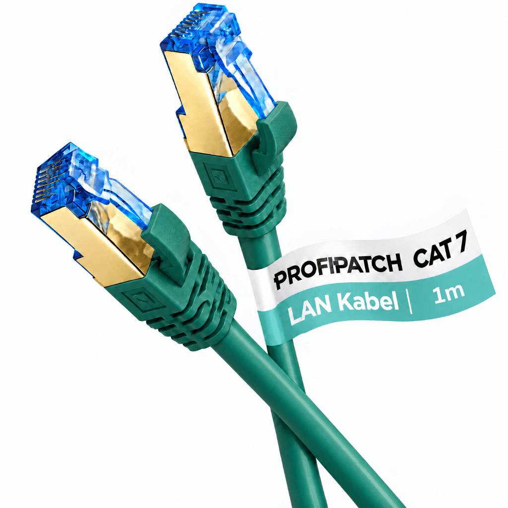 ProfiPatch Netzwerkkabel Cat7 S/FTP RJ45 LAN Kabel LSZH Premium Ethernet Patchkabel 10GB 600MHz grün 1m Switch Router Gaming Patchpanel