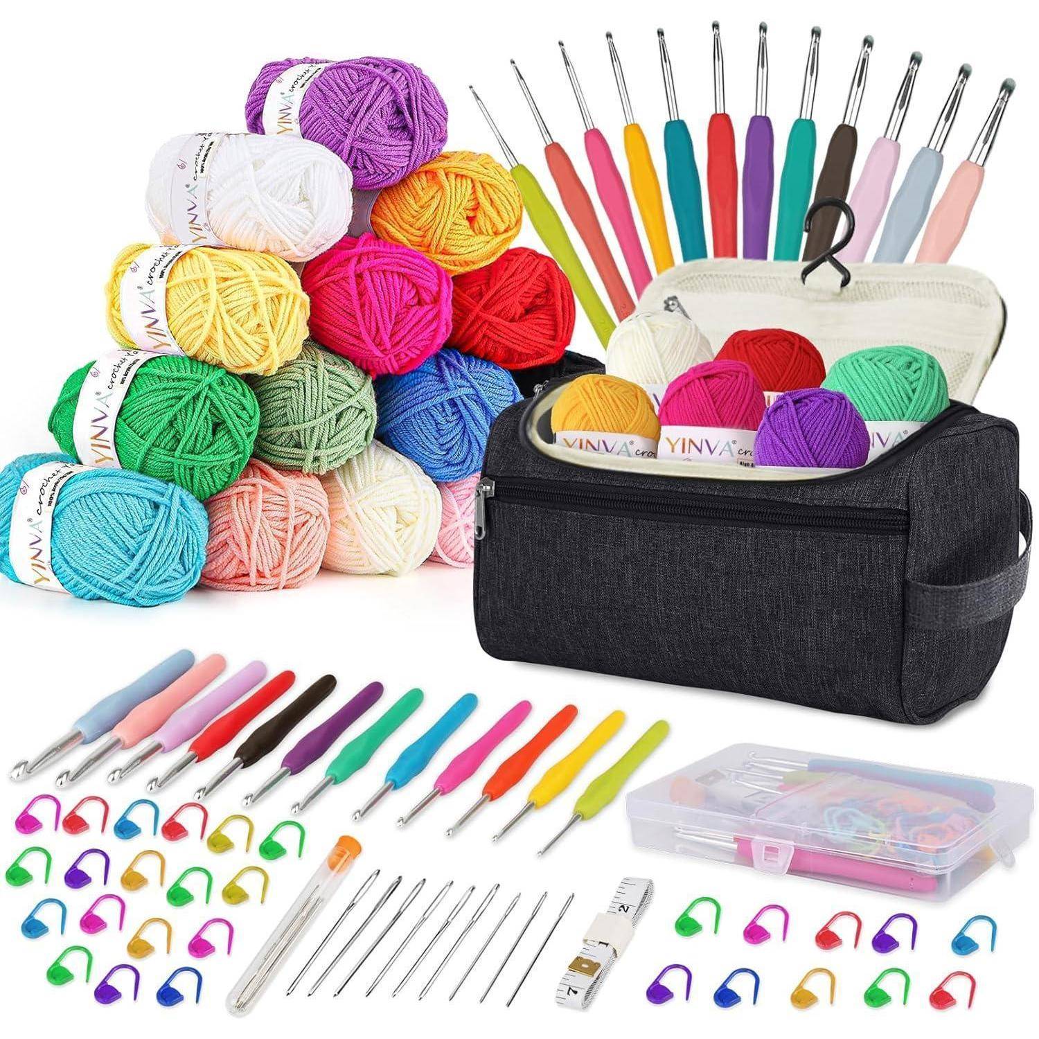 Häkelnadel Set 90 Stück für Anfänger 15Pcsx25g Häkelgarn Ergonomische