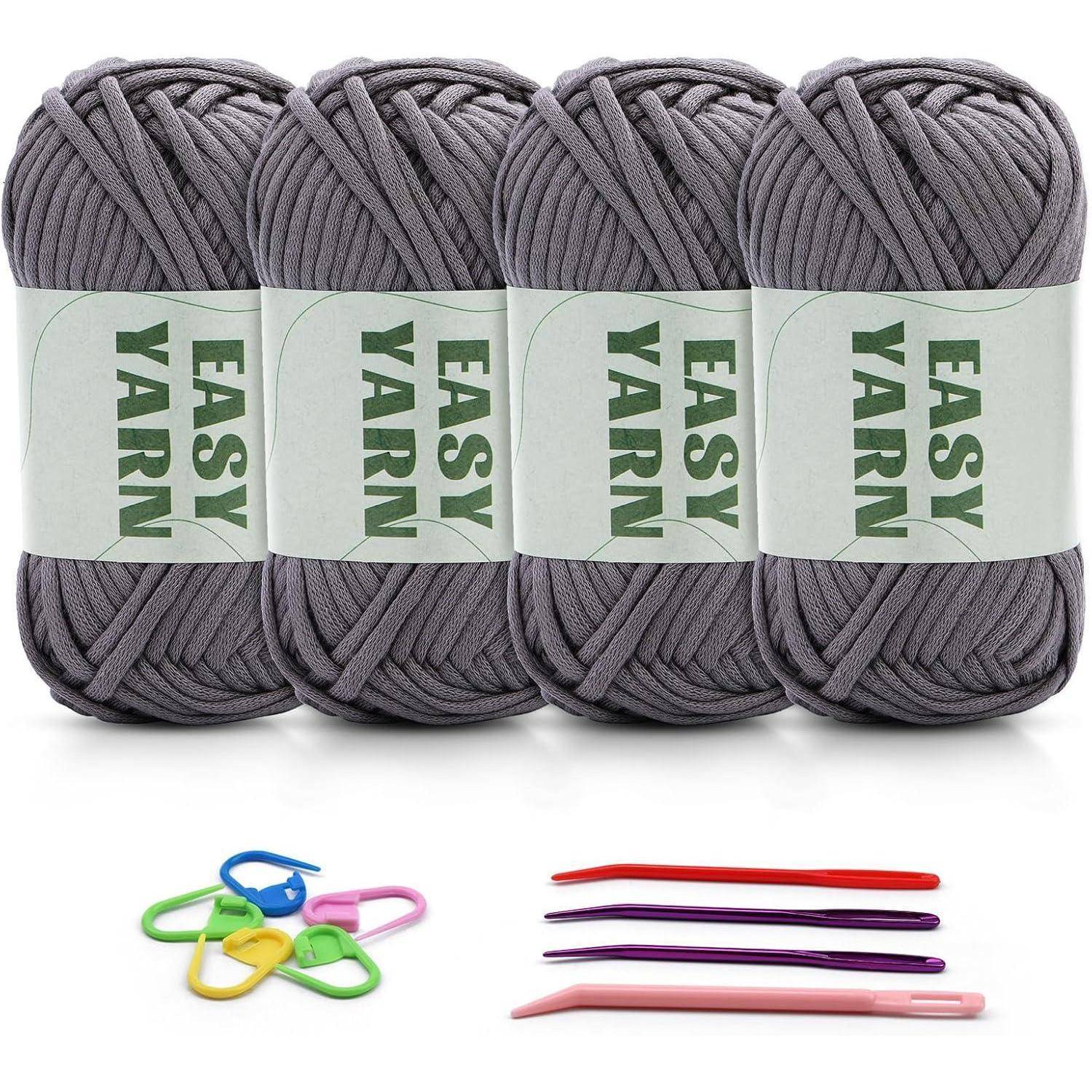 4 Stück Dunkelgrau Häkel- und Strickgarn für Anfänger mit Zubehör