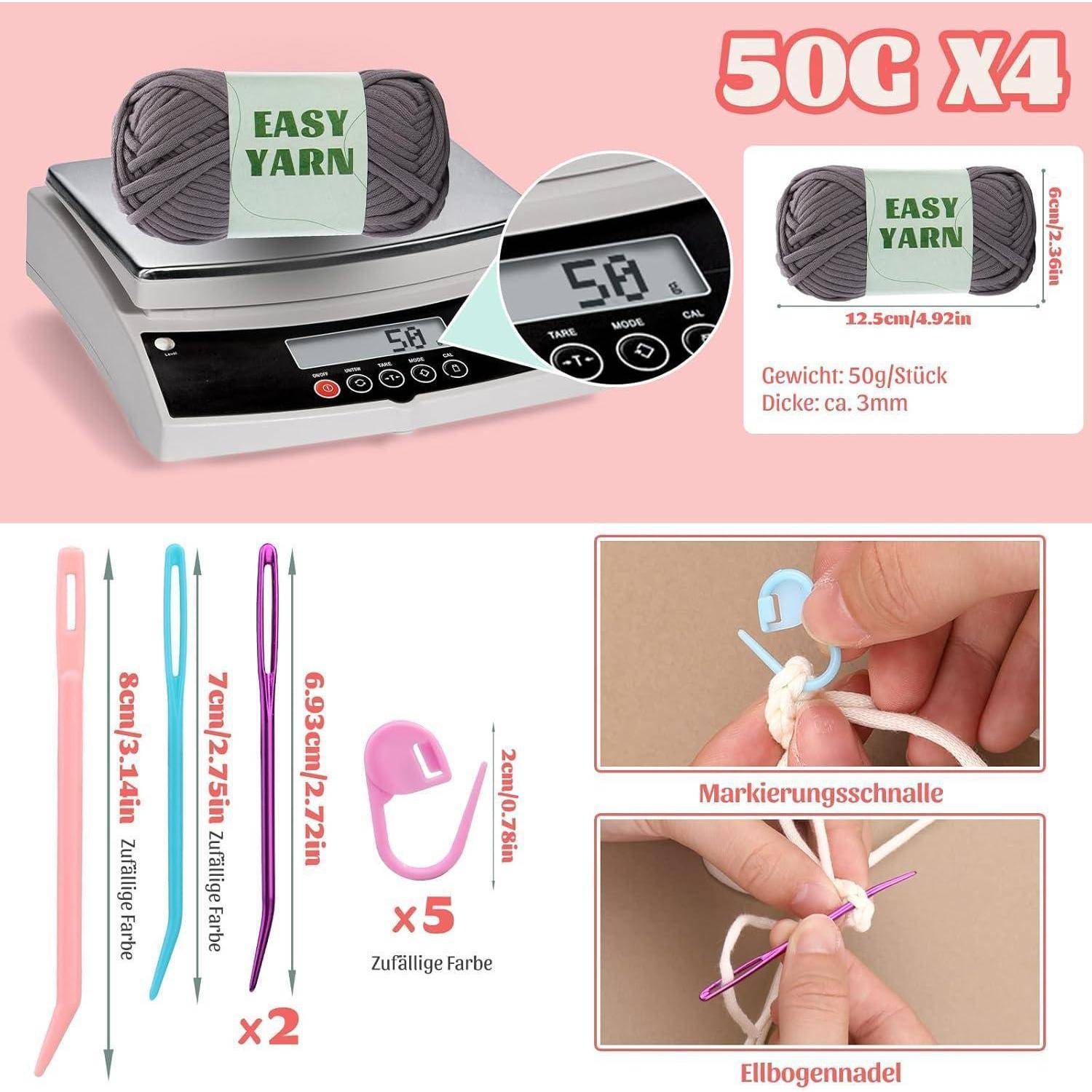 4 Stück Dunkelgrau Häkel- und Strickgarn für Anfänger mit Zubehör