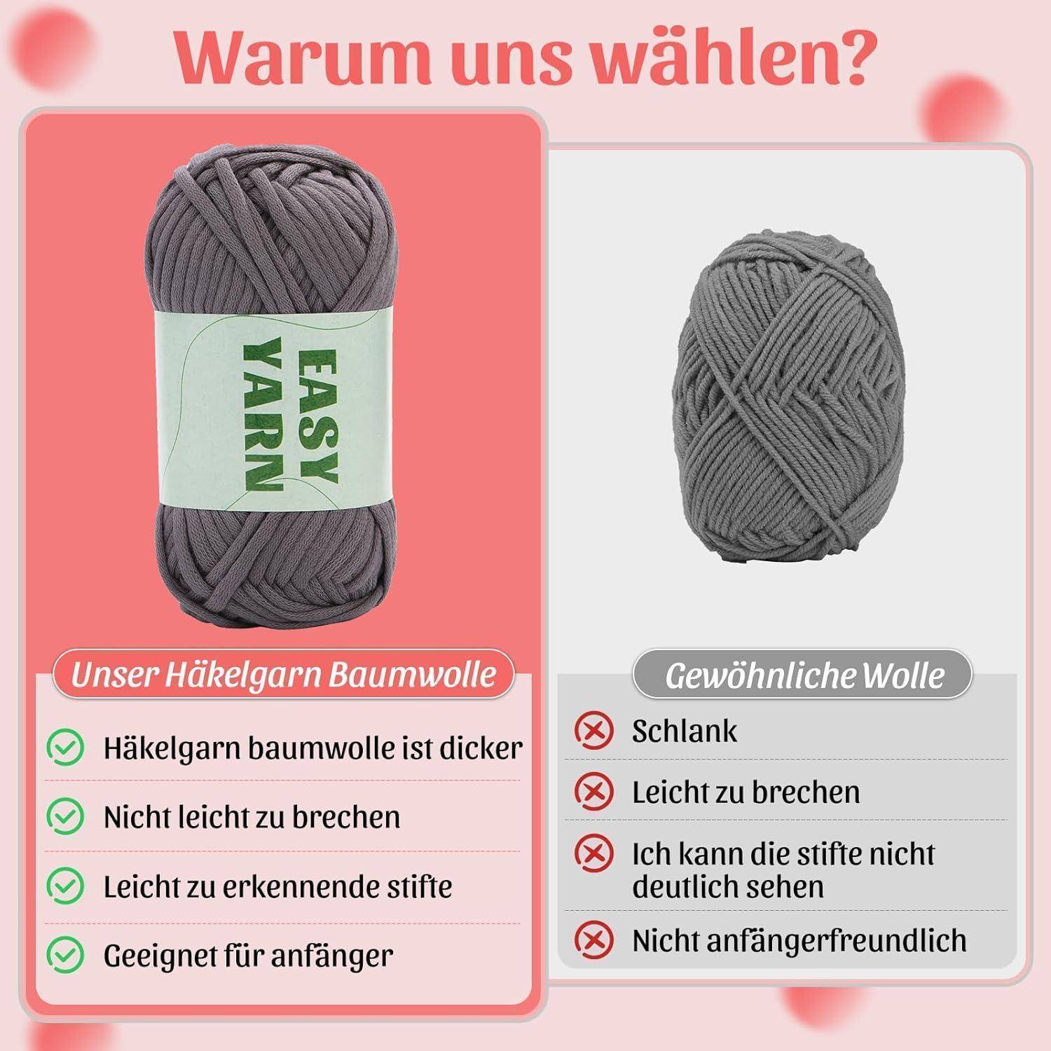 4 Stück Dunkelgrau Häkel- und Strickgarn für Anfänger mit Zubehör