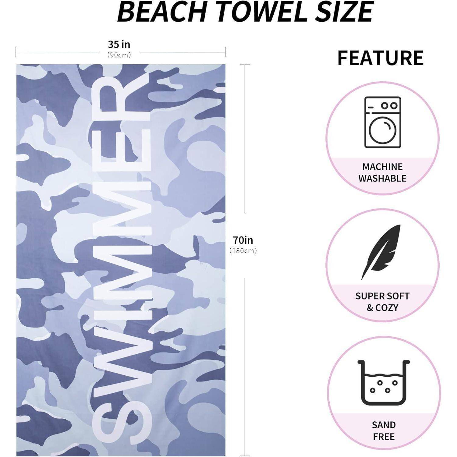 Strandtuch Mikrofaser 180x90 Camouflage Grau Schnelltrocknend