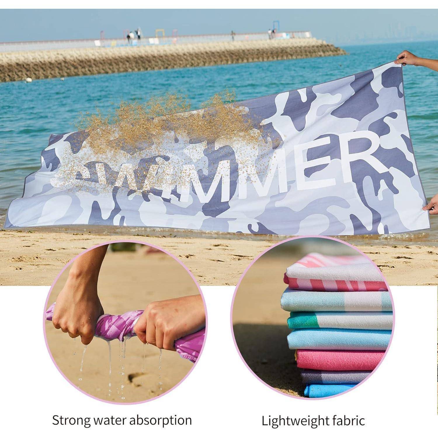 Strandtuch Mikrofaser 180x90 Camouflage Grau Schnelltrocknend