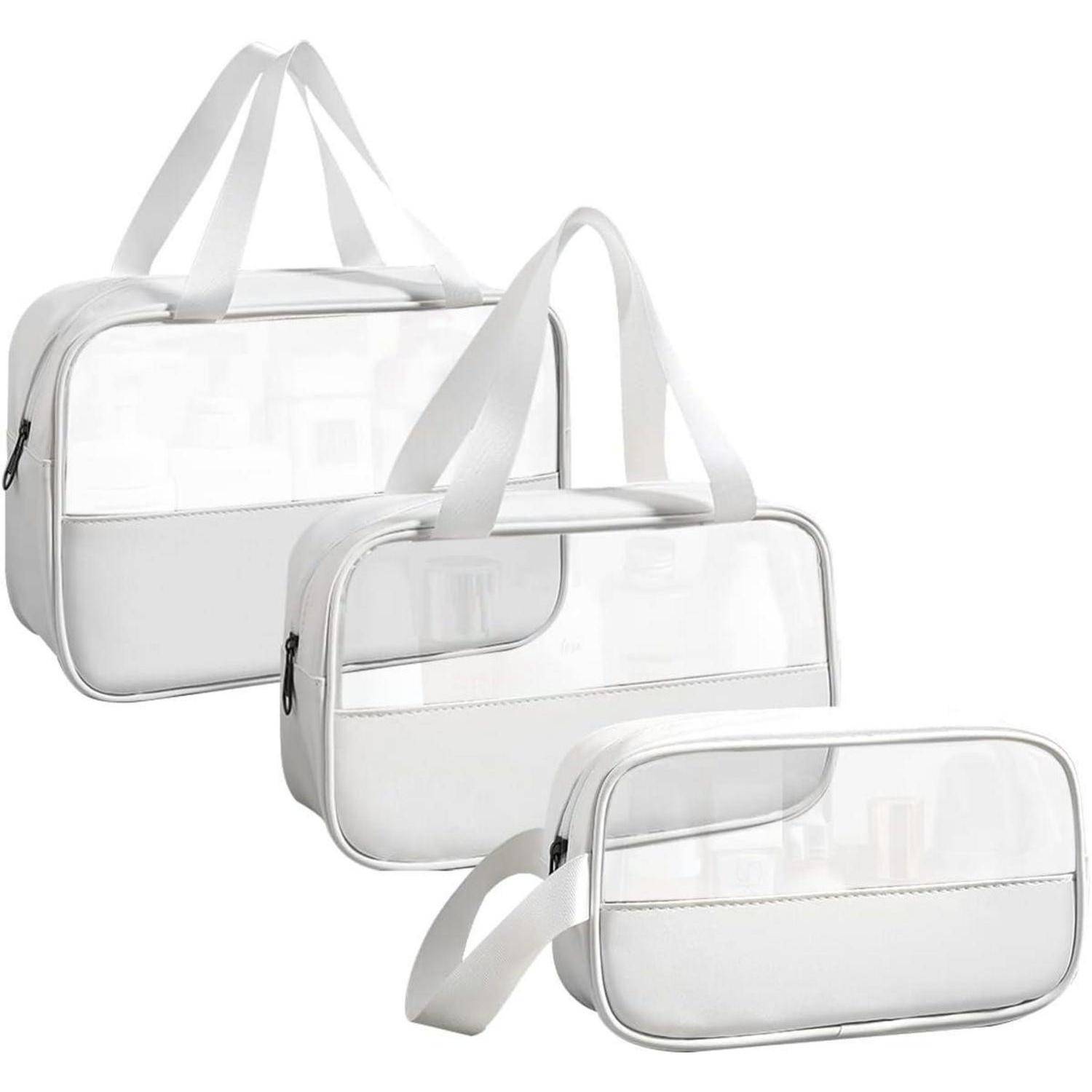 3er Set Kulturbeutel PVC Transparent Wasserdicht Weiß