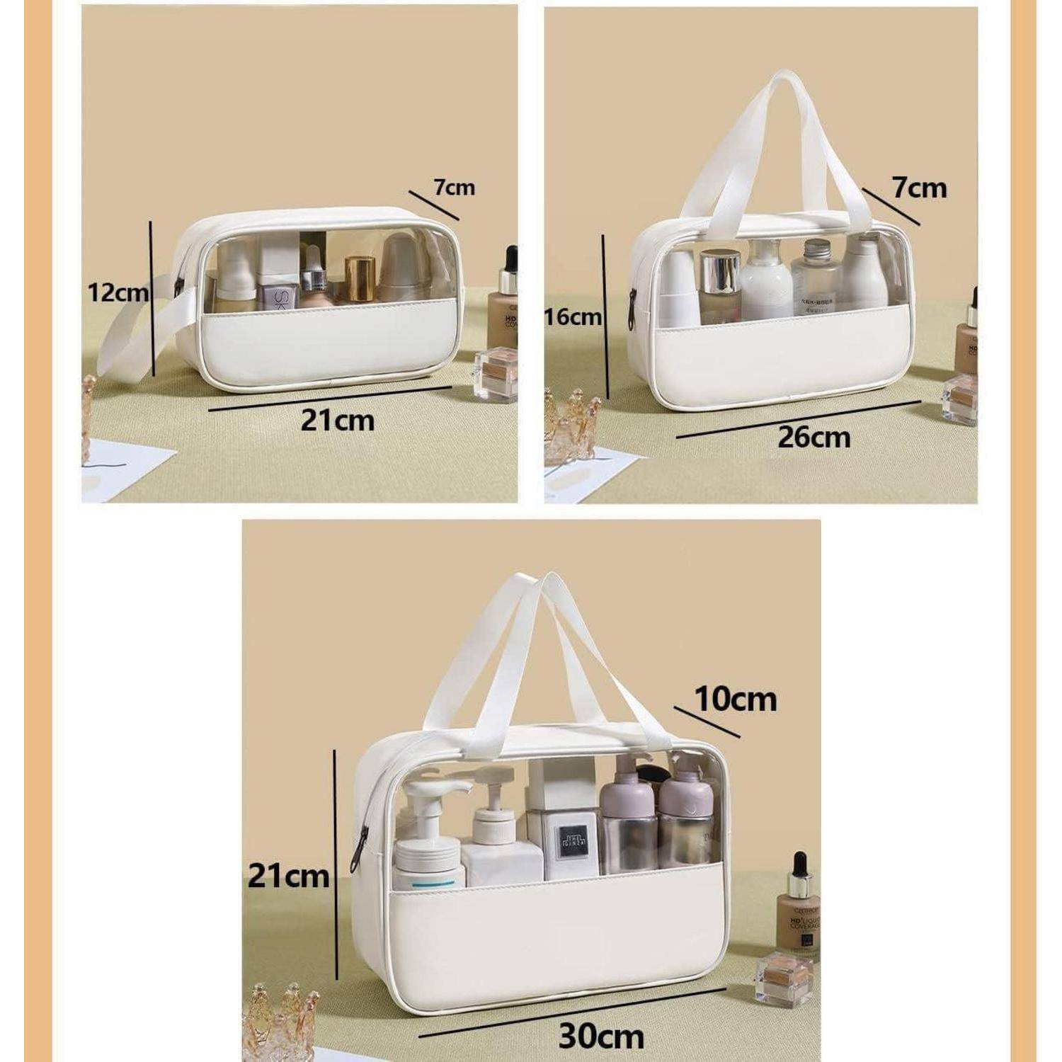 3er Set Kulturbeutel PVC Transparent Wasserdicht Weiß