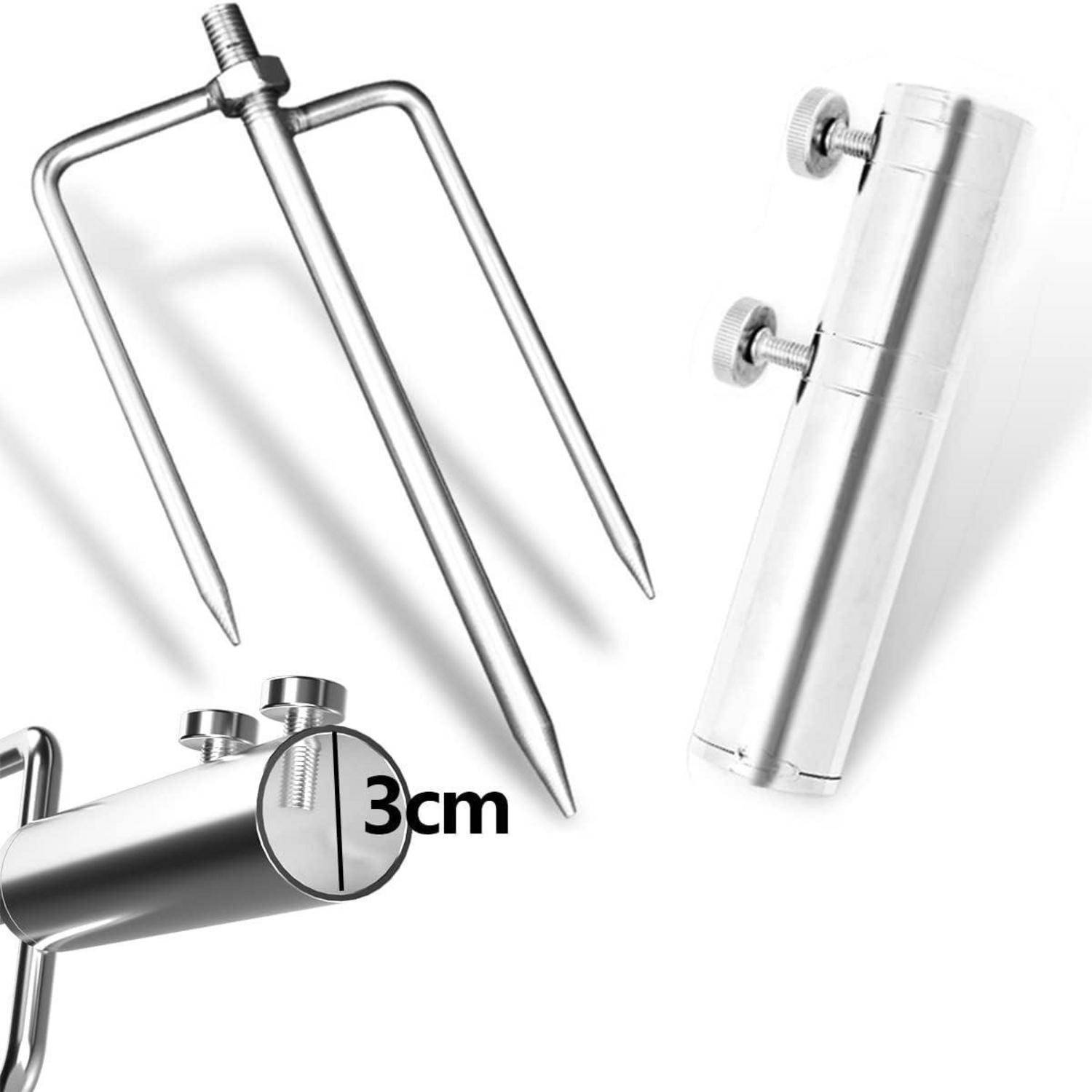 Kochgabel-Ständer mit dreizinkigem Design und abnehmbarem Griff, aus verschiedenen Blickwinkeln dargestellt; Maßetikett zeigt '3 cm'.