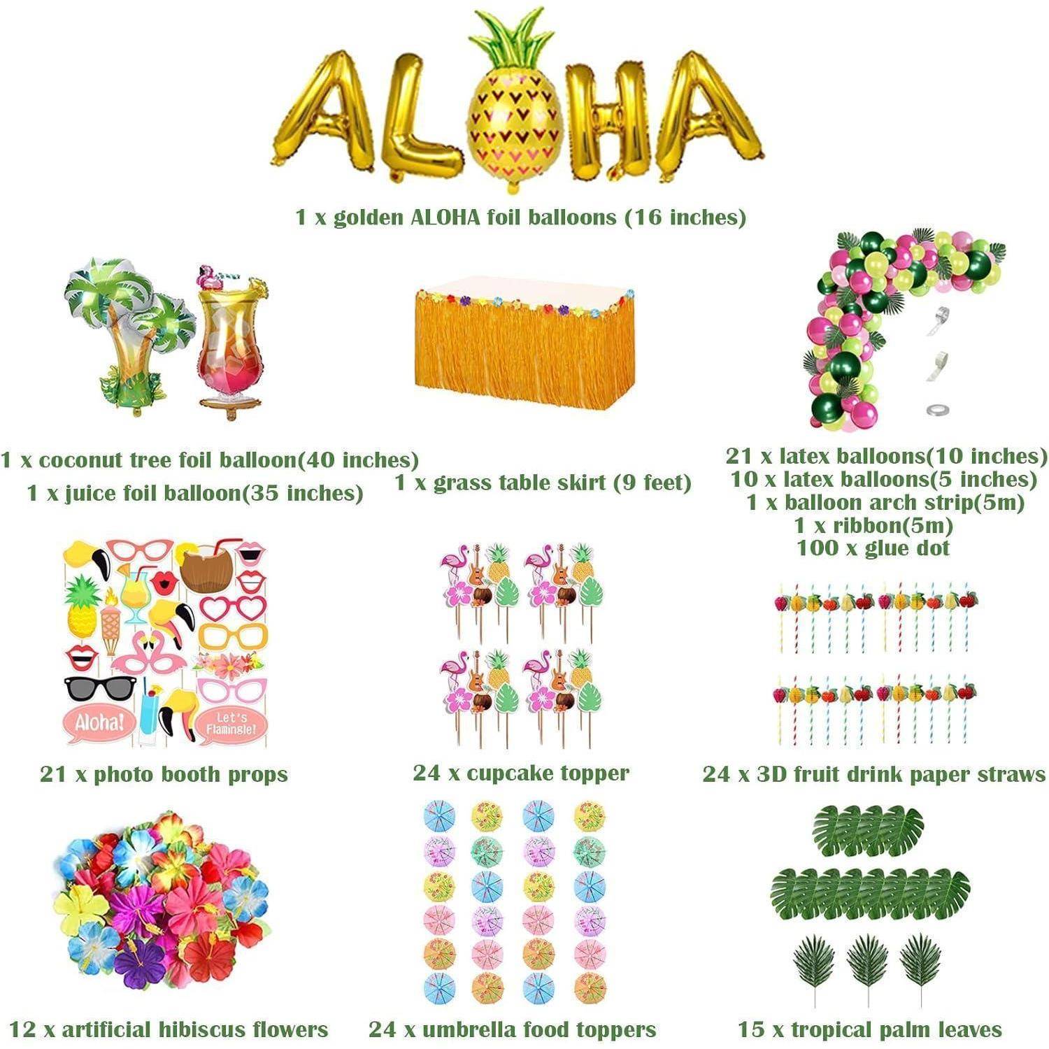 162PCS Hawaii Deko Party Dekoration Set Ballons Girlande ALOHA party