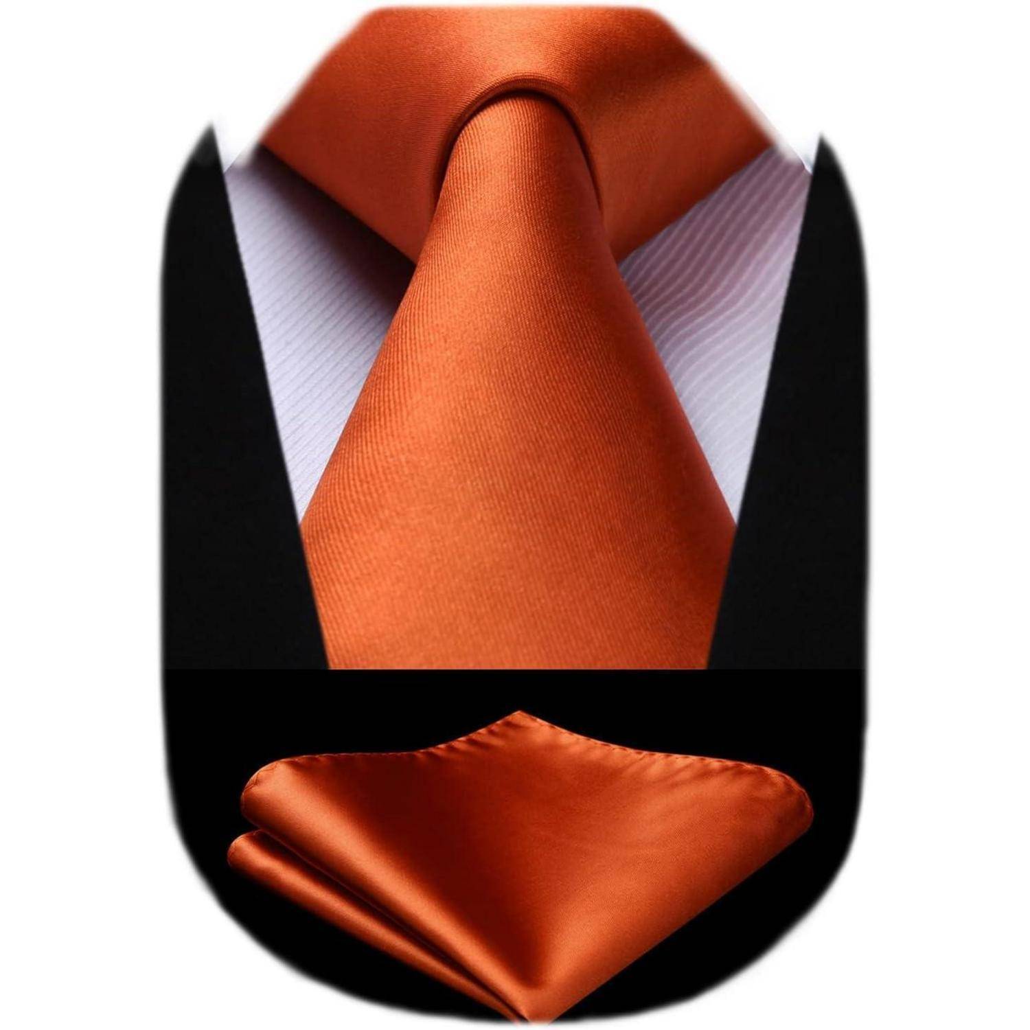 Extra lange Einfarbig Orange Herren Krawatte Set mit Taschentuch