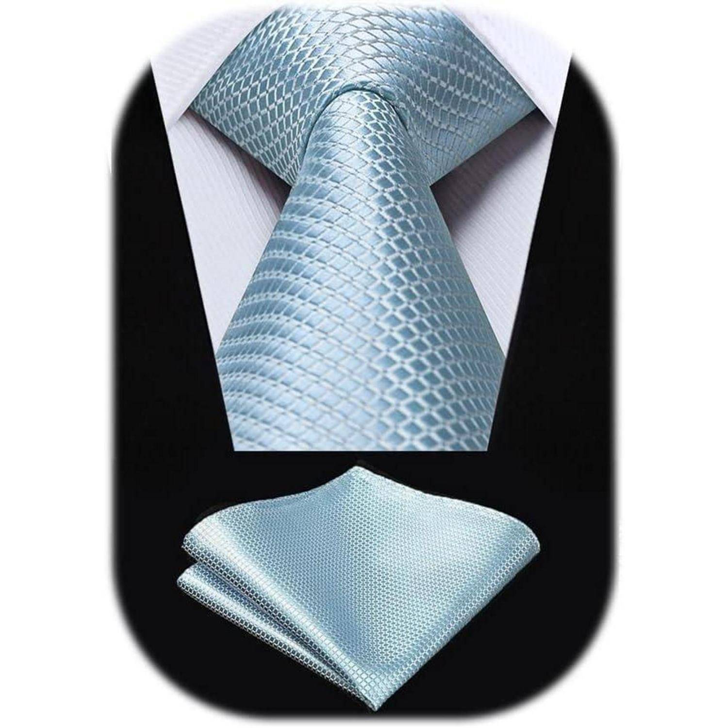 Krawatte Herren Hochzeit Einstecktuch Set Blumen Baby blau