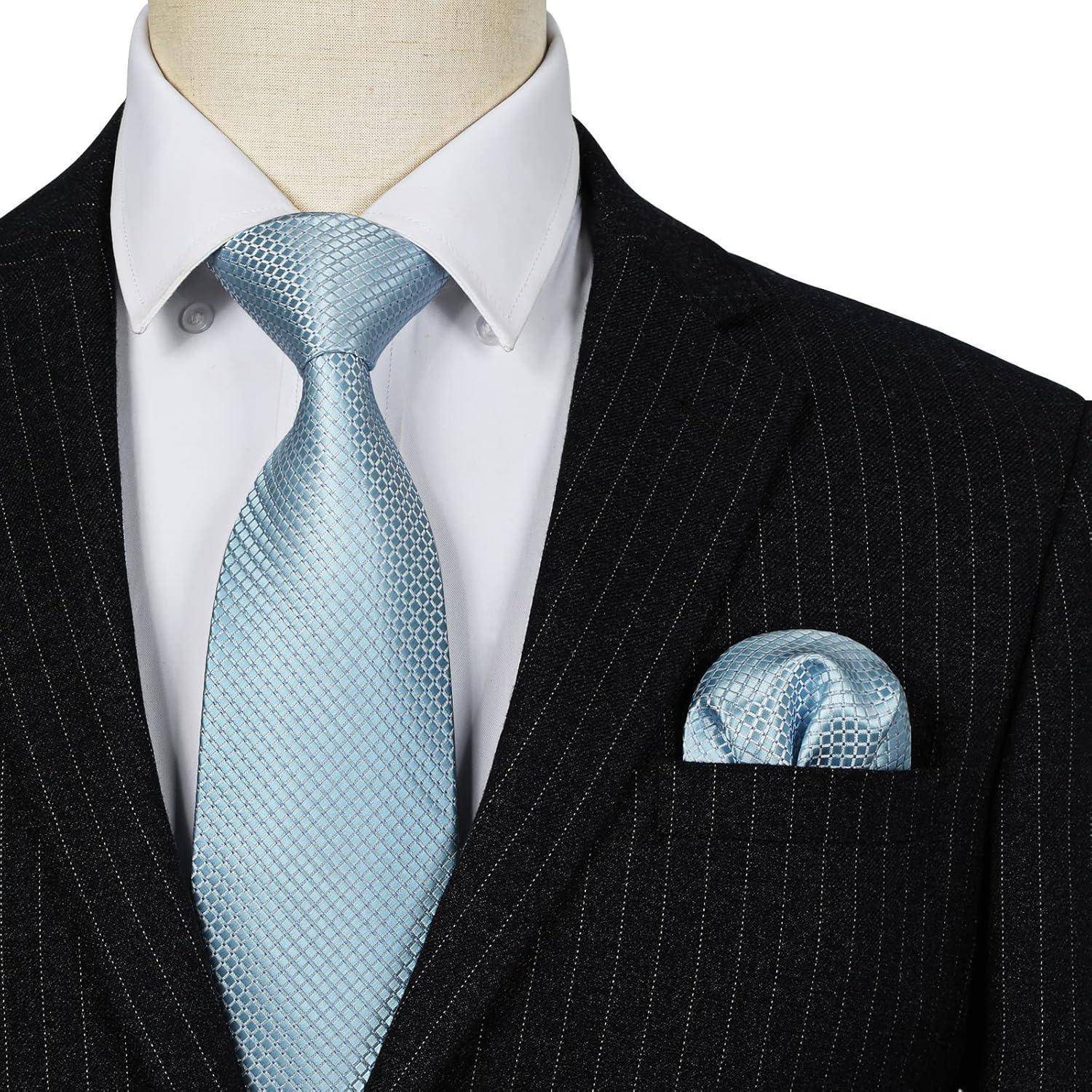 Krawatte Herren Hochzeit Einstecktuch Set Blumen Baby blau