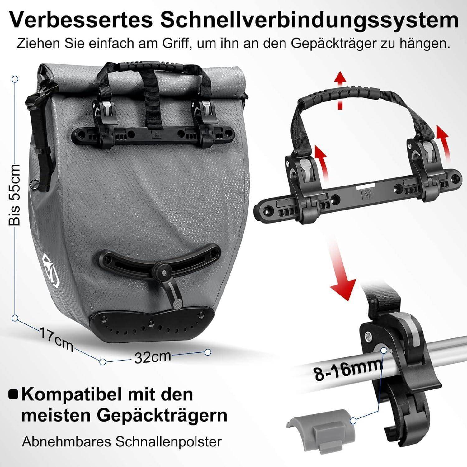 Fahrradtasche Gepäckträger Wasserdicht 23-28L Reflektoren Neue