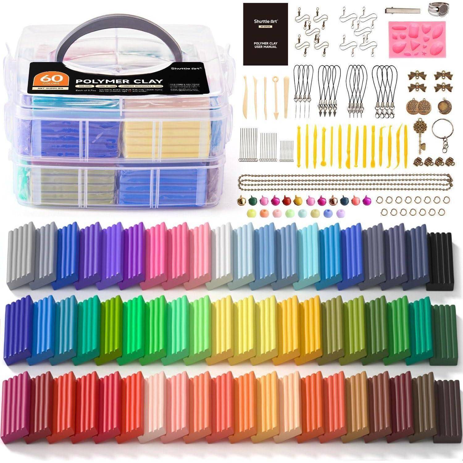 60er buntes Polymer Clay Set, 1,65 kg, ofenhärtend, mit 19