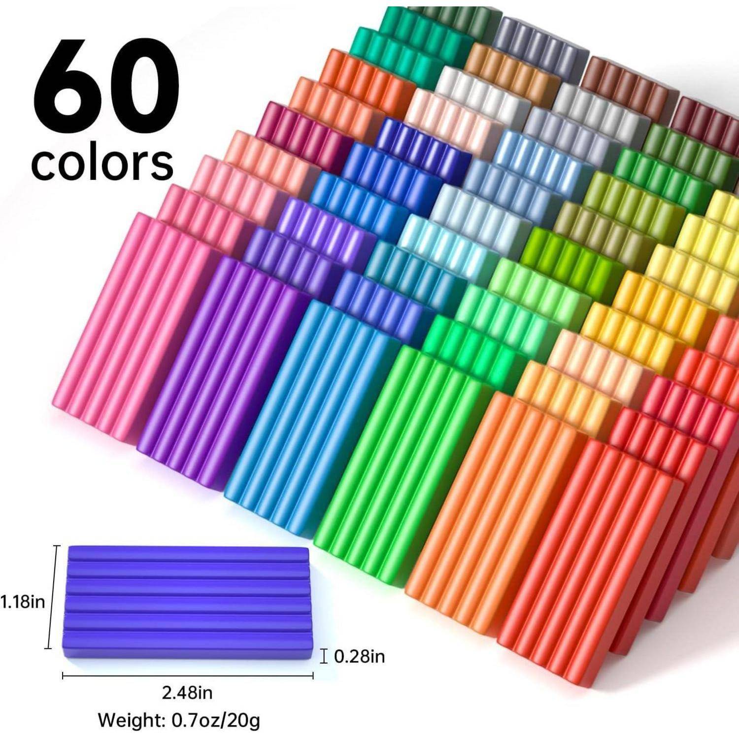 60er buntes Polymer Clay Set, 1,65 kg, ofenhärtend, mit 19