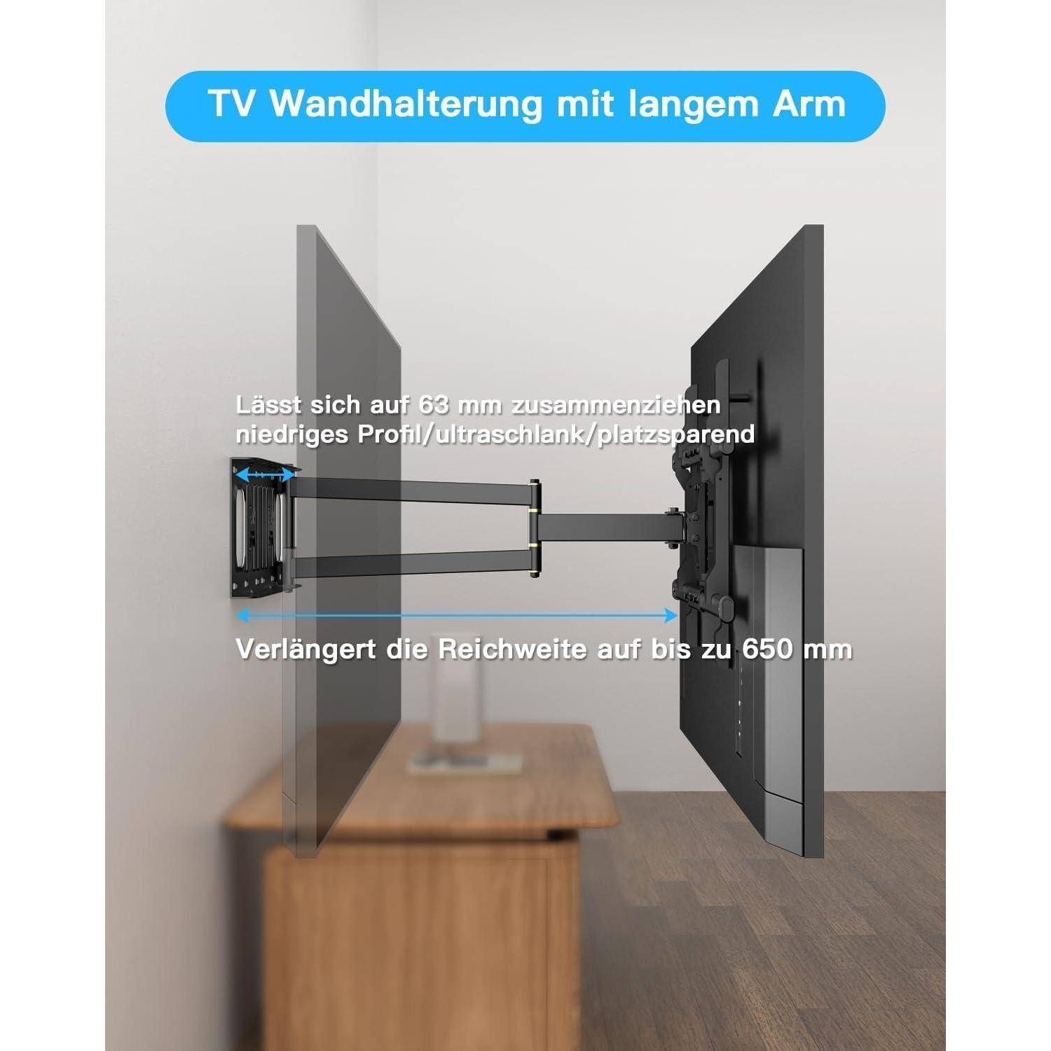 TV Wandhalterung 650mm Arm Schwenkbar Neigbar Drehbar für 32-70 Zoll