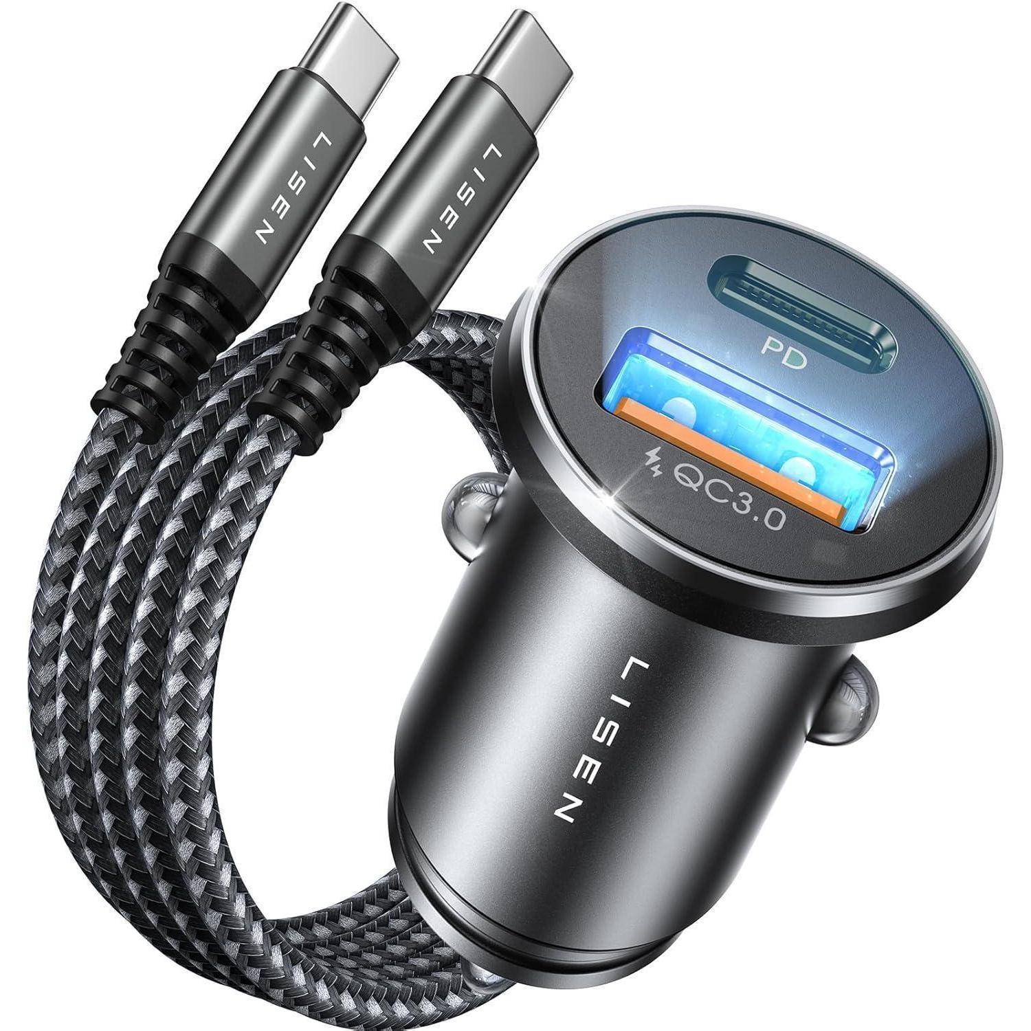 54W Zigarettenanzünder USB C Adapter Auto Ladegerät mit 60W Kabel