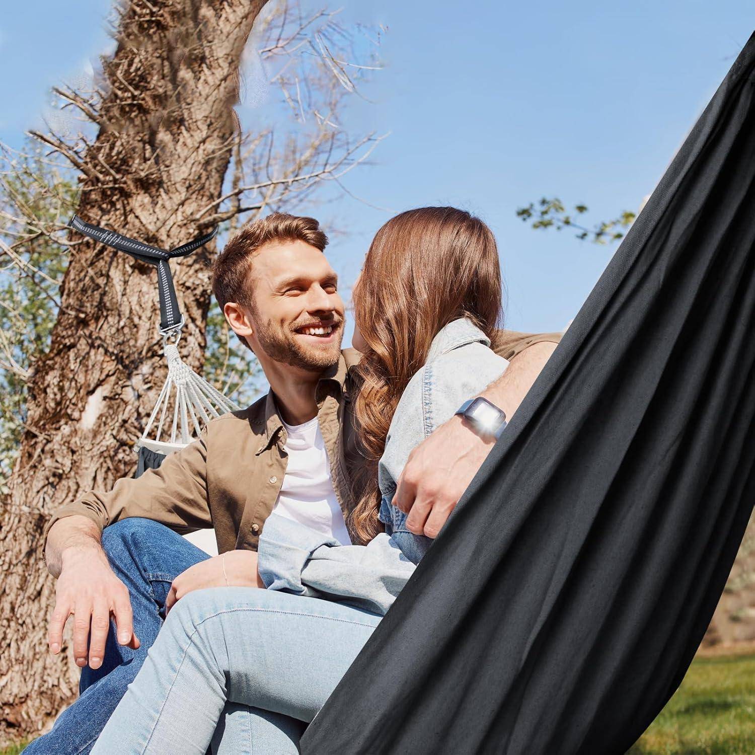 Hängematte aus Baumwolle mit Spreizstab & Kopfkissen, 300kg, tragbar