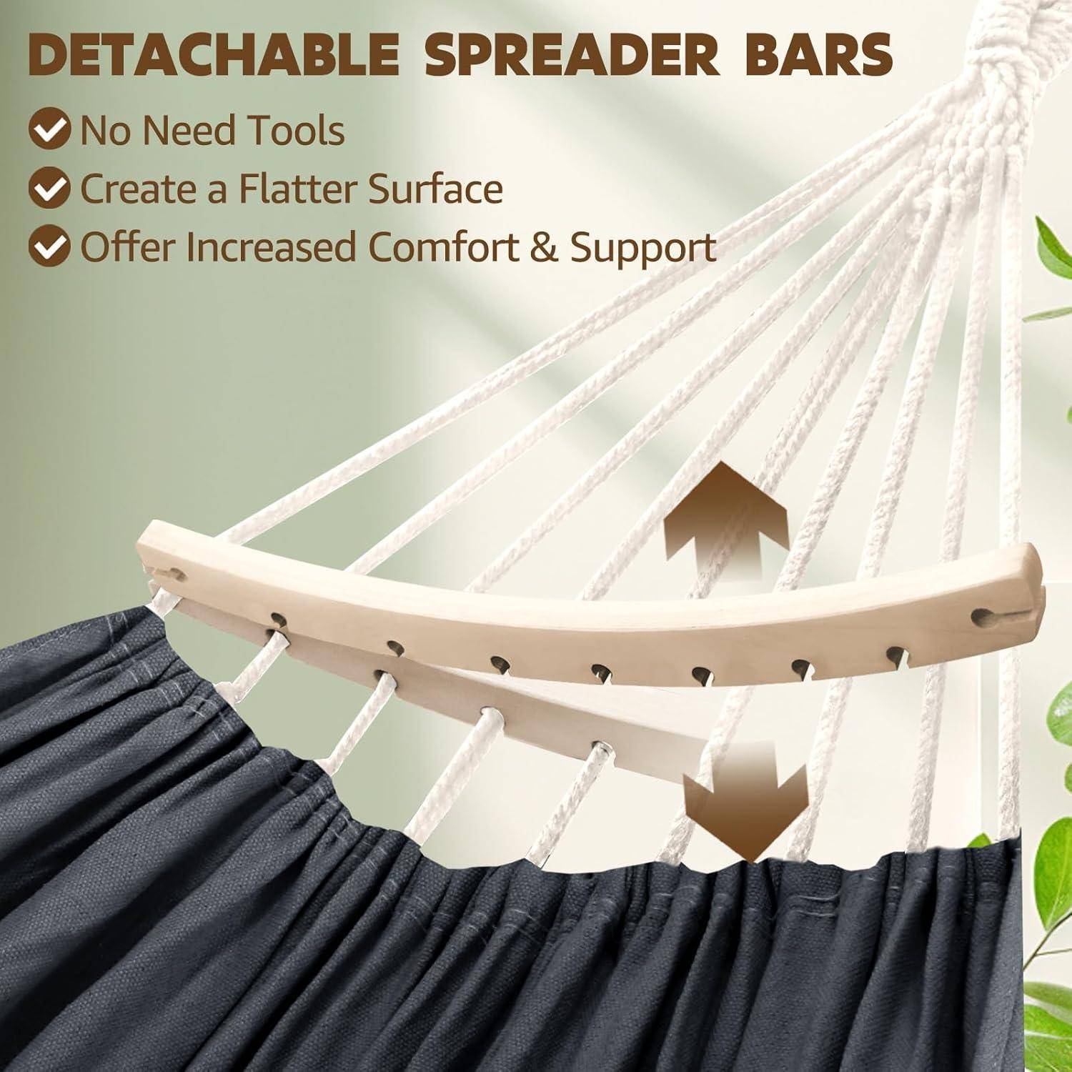 Hängematte aus Baumwolle mit Spreizstab & Kopfkissen, 300kg, tragbar