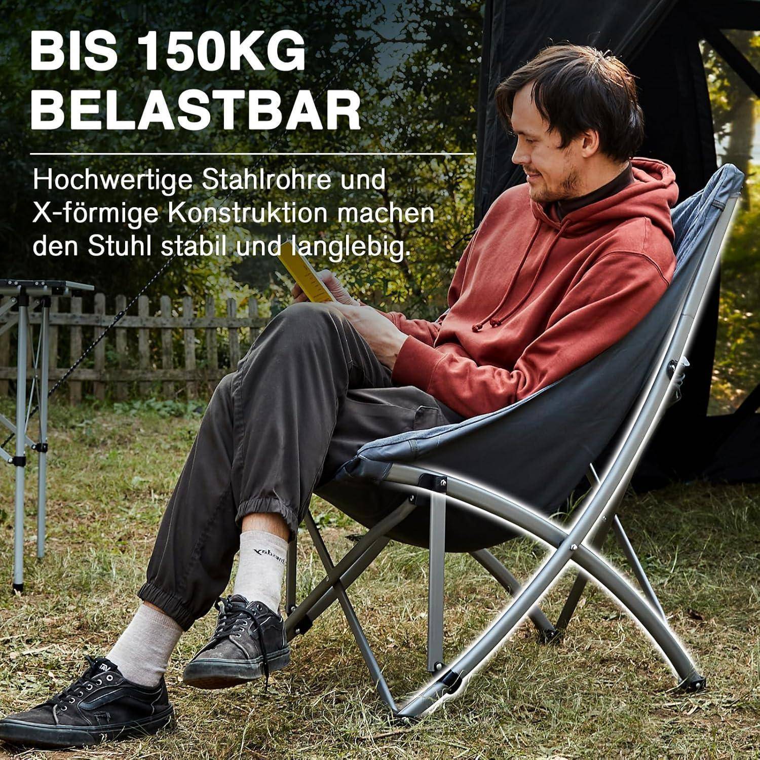Luxus Campingstuhl faltbar 6CM gepolstert hohe Rückenlehne 120KG