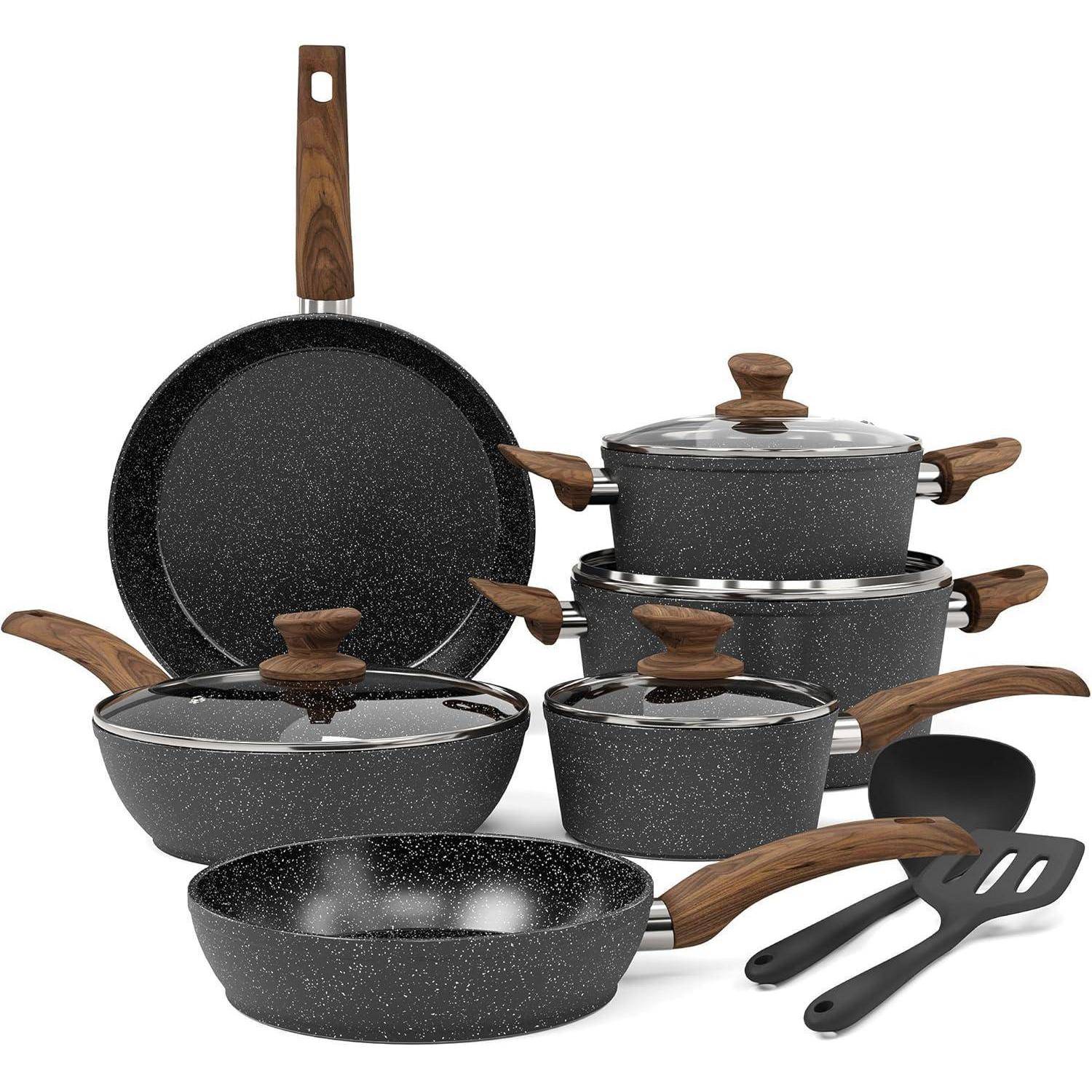 Kitchen Academy 12-teilig Induktions-Topfset in Schwarz - Granit