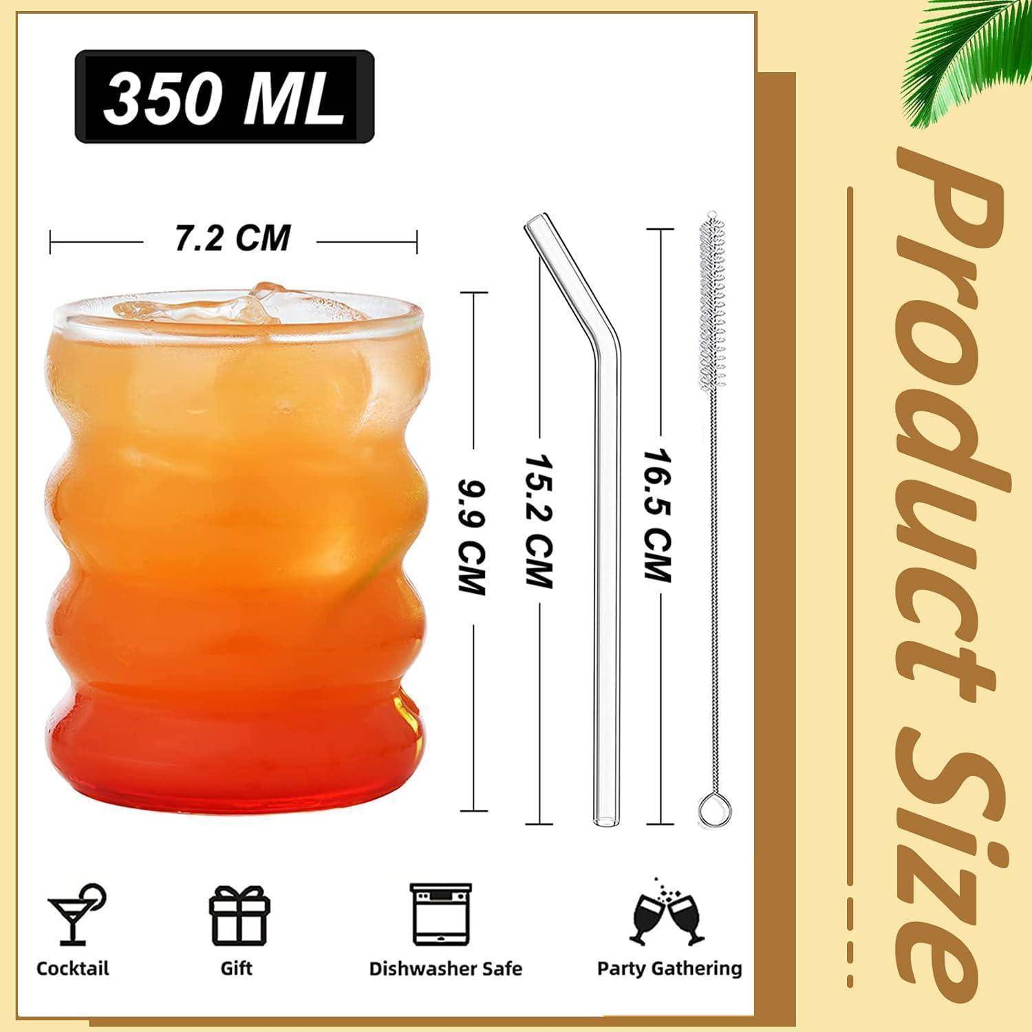 350ML gerippte Trinkgläser Set of 2 with Glass Straws, bubble