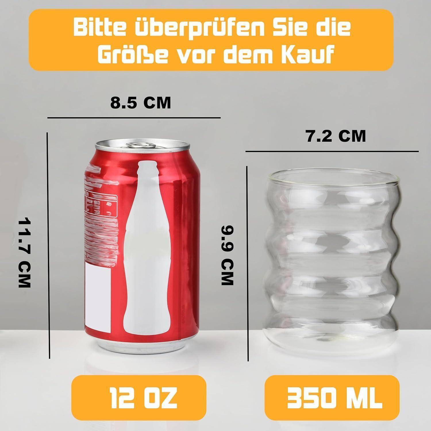 350ML gerippte Trinkgläser Set of 2 with Glass Straws, bubble