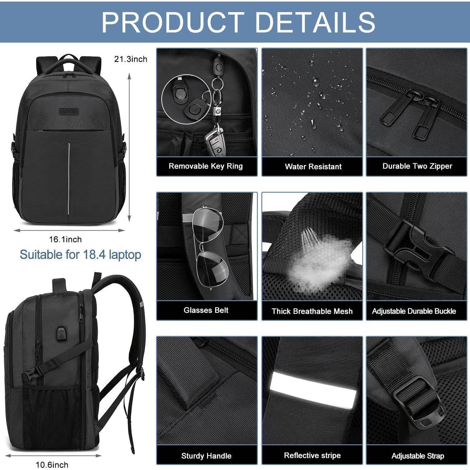 Extra Groß Rucksack Herren 55L 18.4 Zoll Laptop USB Ladeanschluss