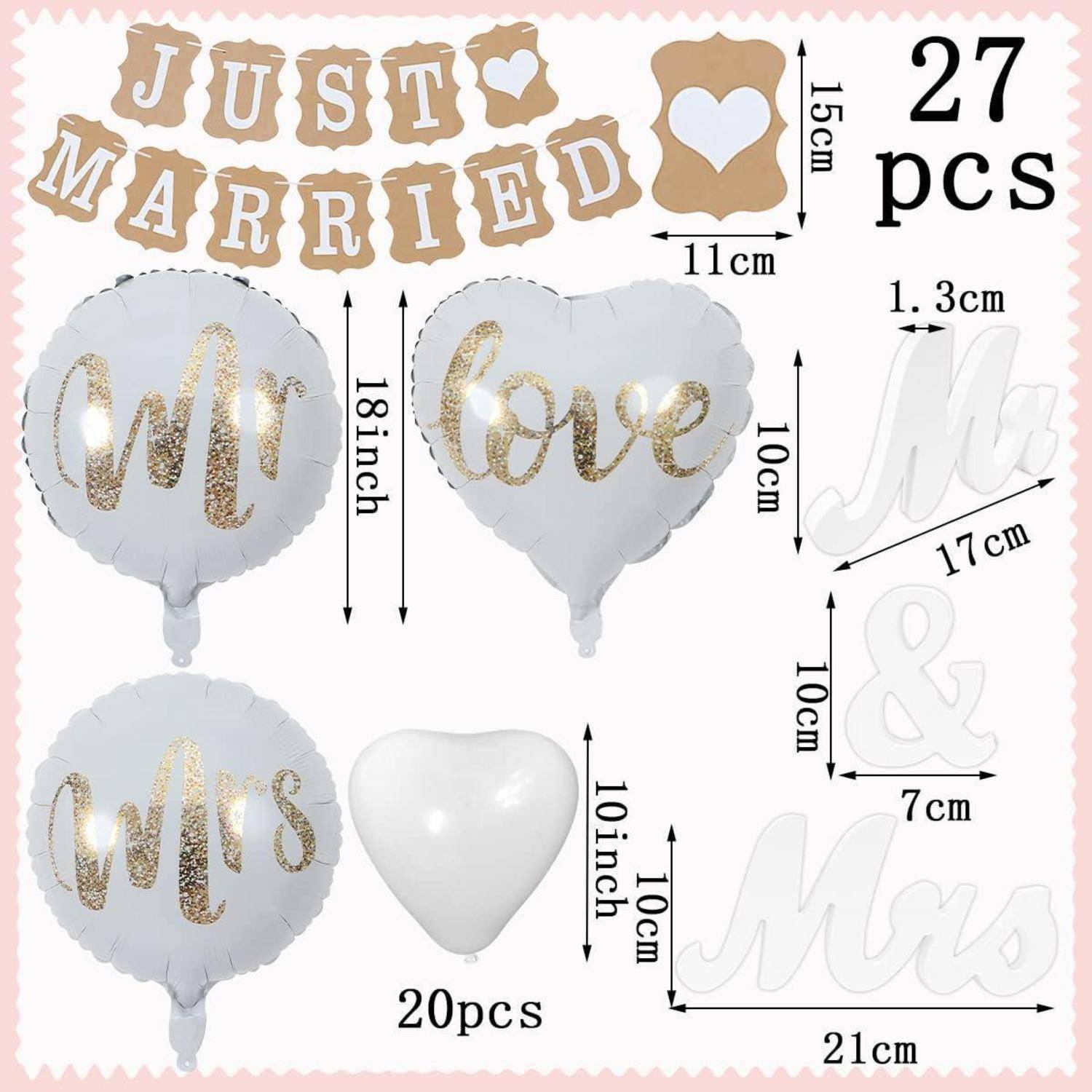 Hochzeitsdeko Set Just Married Girlande 23 Ballons Mr Mrs Deko