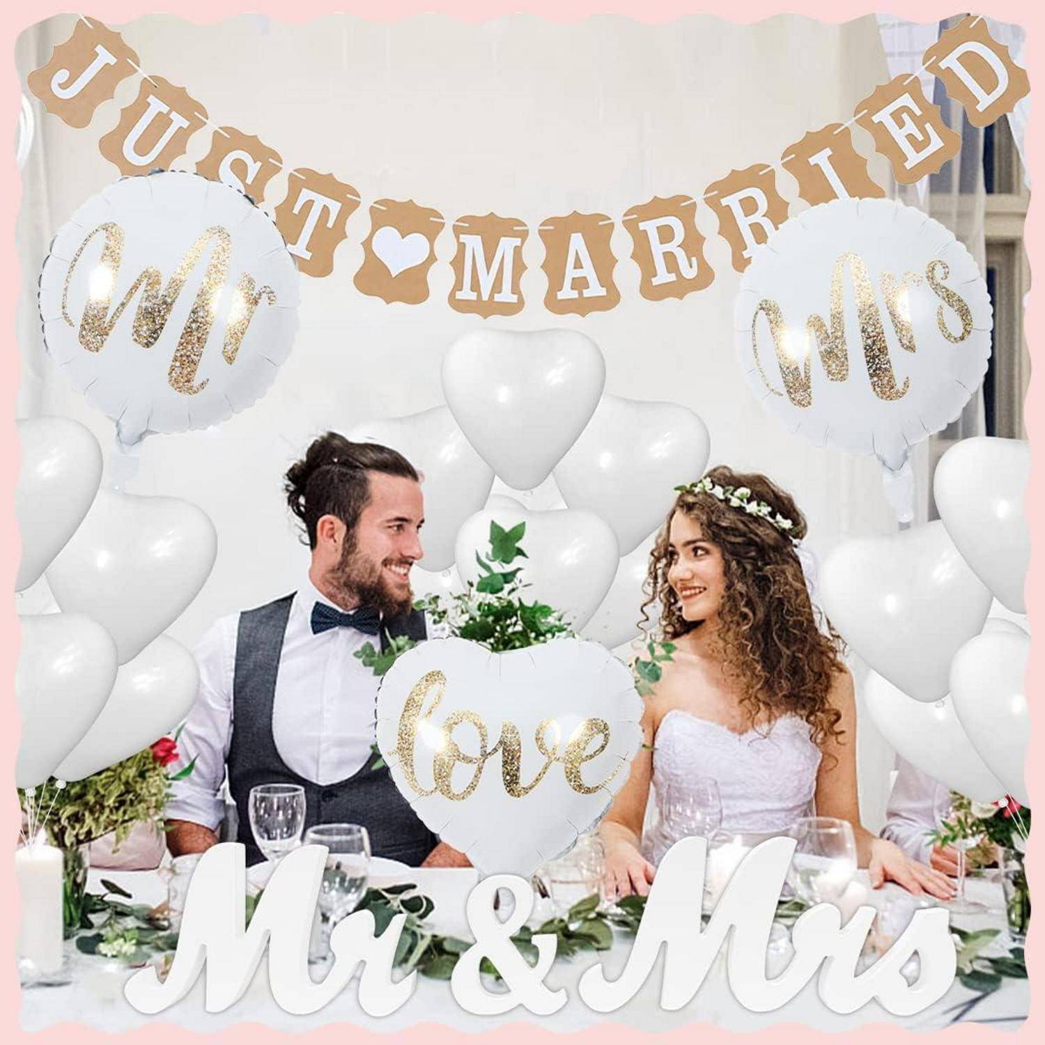 Hochzeitsdeko Set Just Married Girlande 23 Ballons Mr Mrs Deko