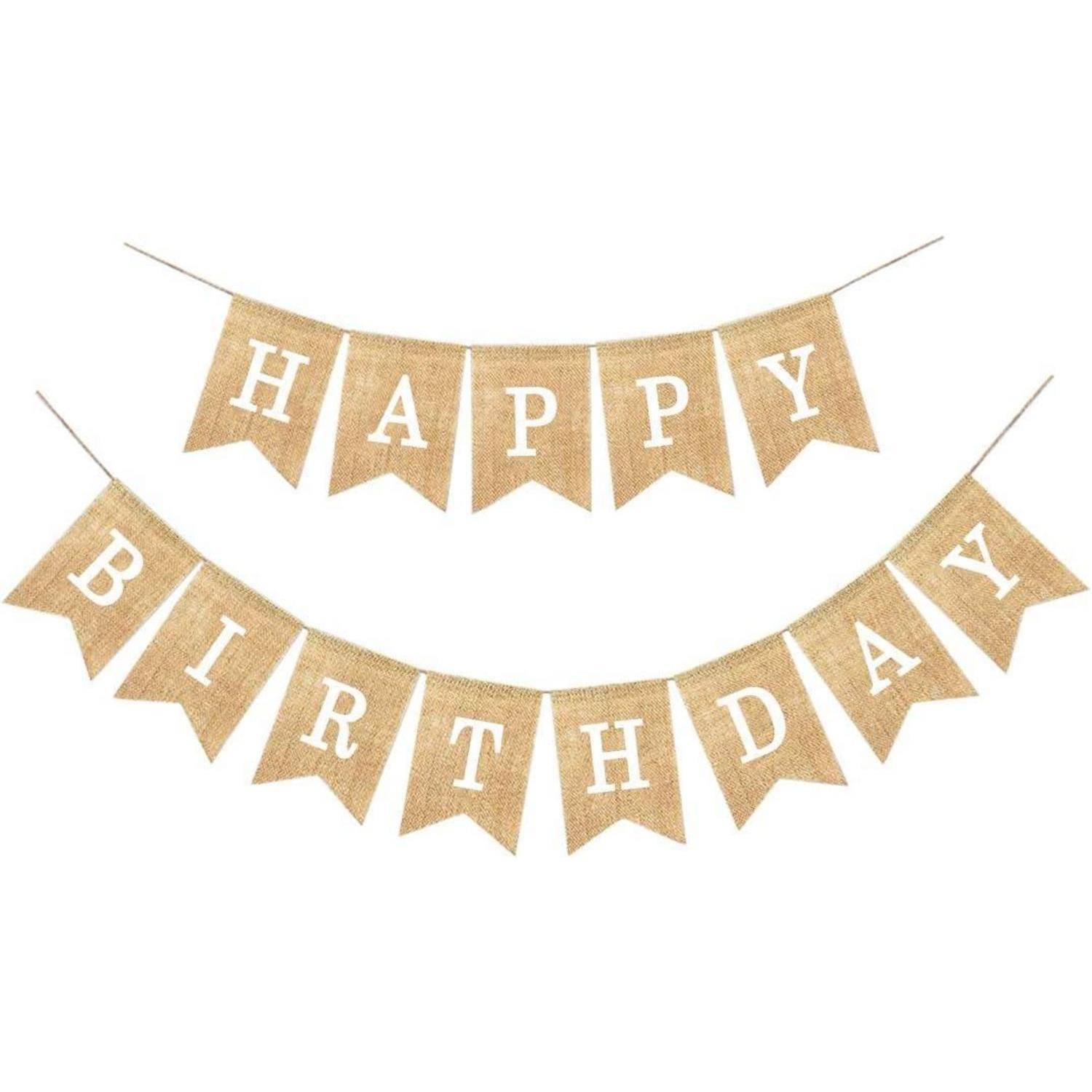 Happy Birthday Geburtstag Wimpelkette Leinen Vintage DIY Dekoration
