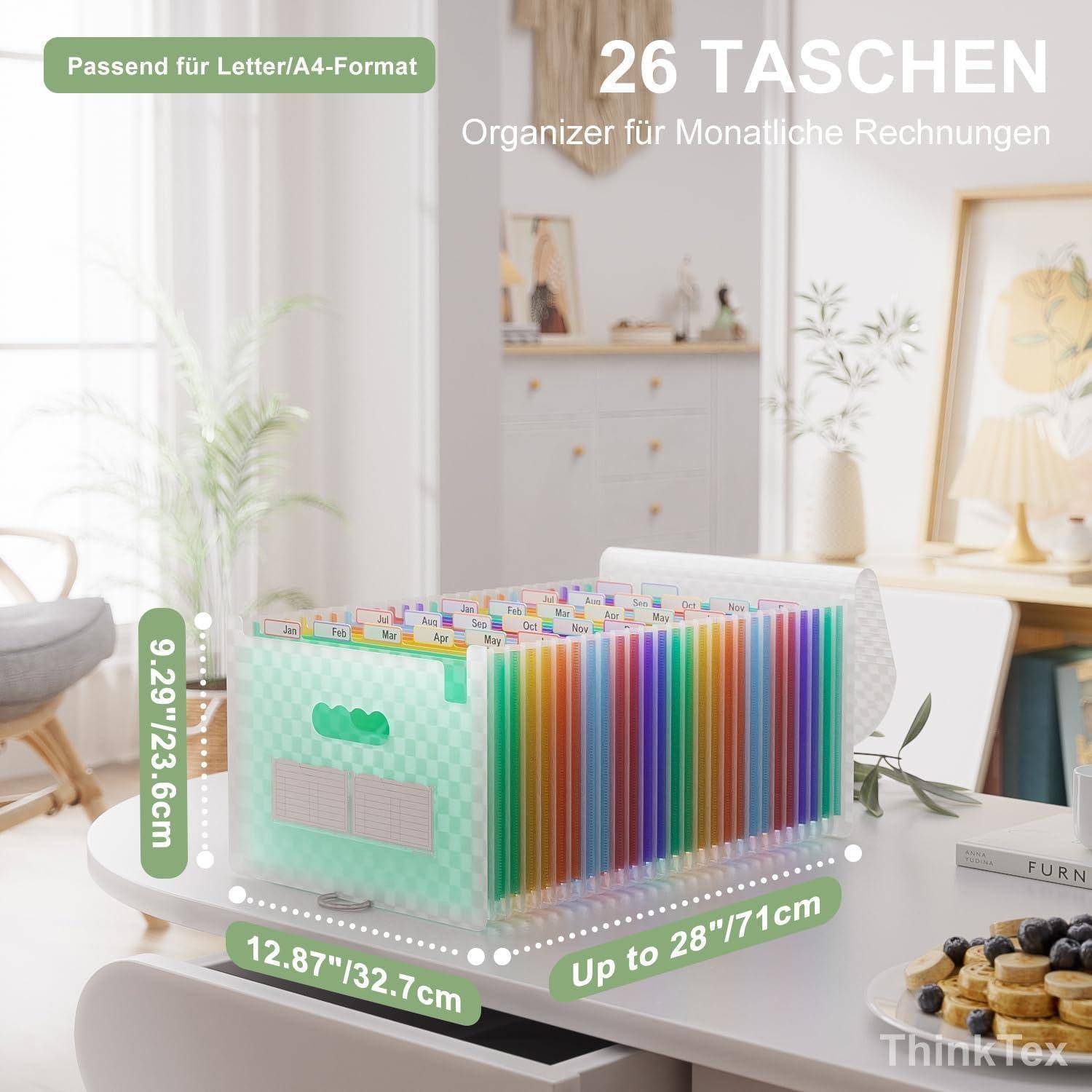 Akkordeon Aktenordner 26 Taschen erweiterbar A4 grün