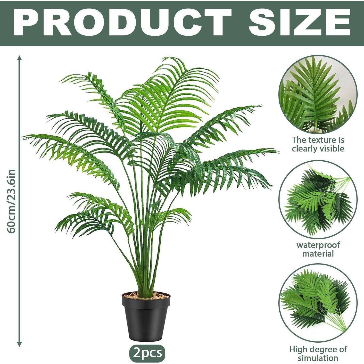 Künstliche Pflanze, 60 cm (23,6 Zoll) hoch in einem Topf; mit sichtbarer Textur und wasserfestem Material, als Paar verkauft.