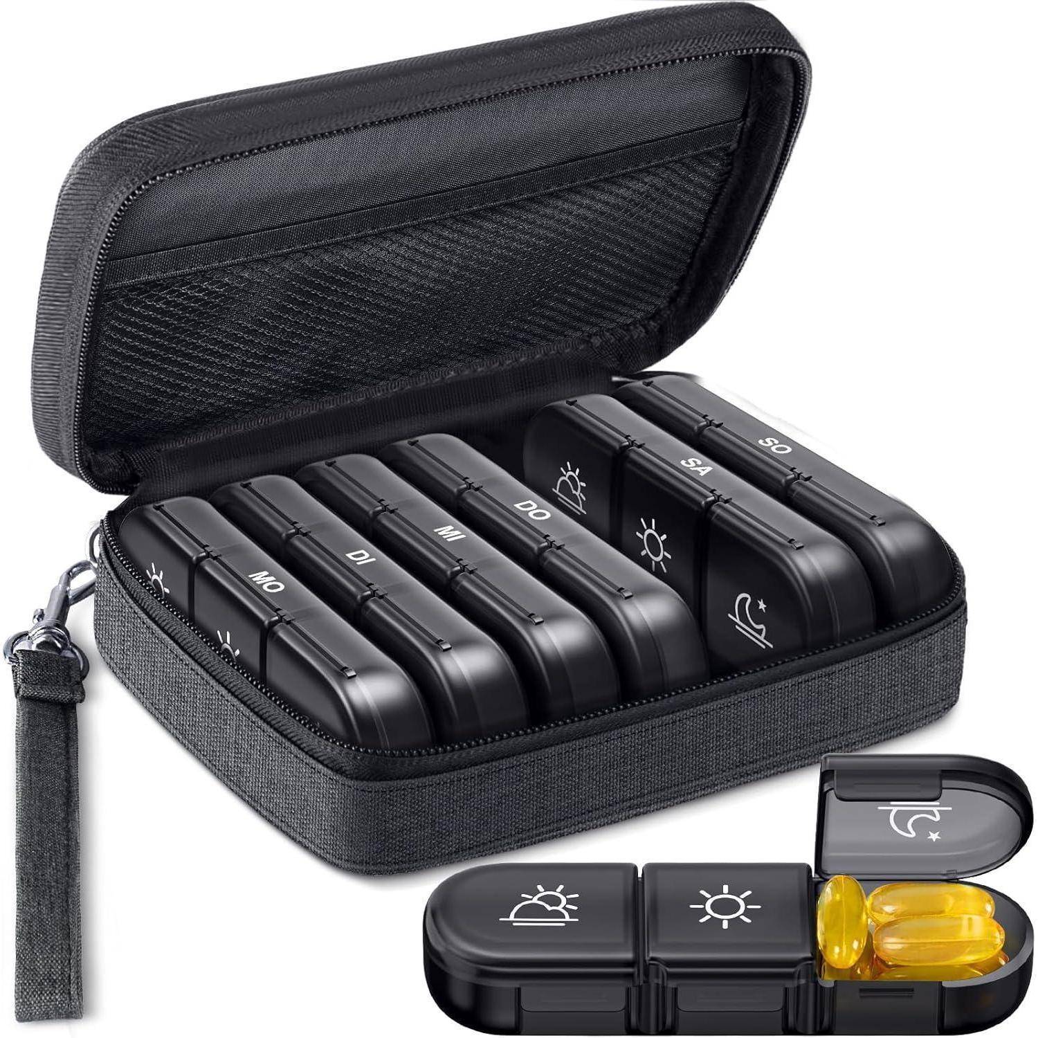 Tablettenbox 7 Tage mit Canvas Tasche für Medikamente und Vitamine