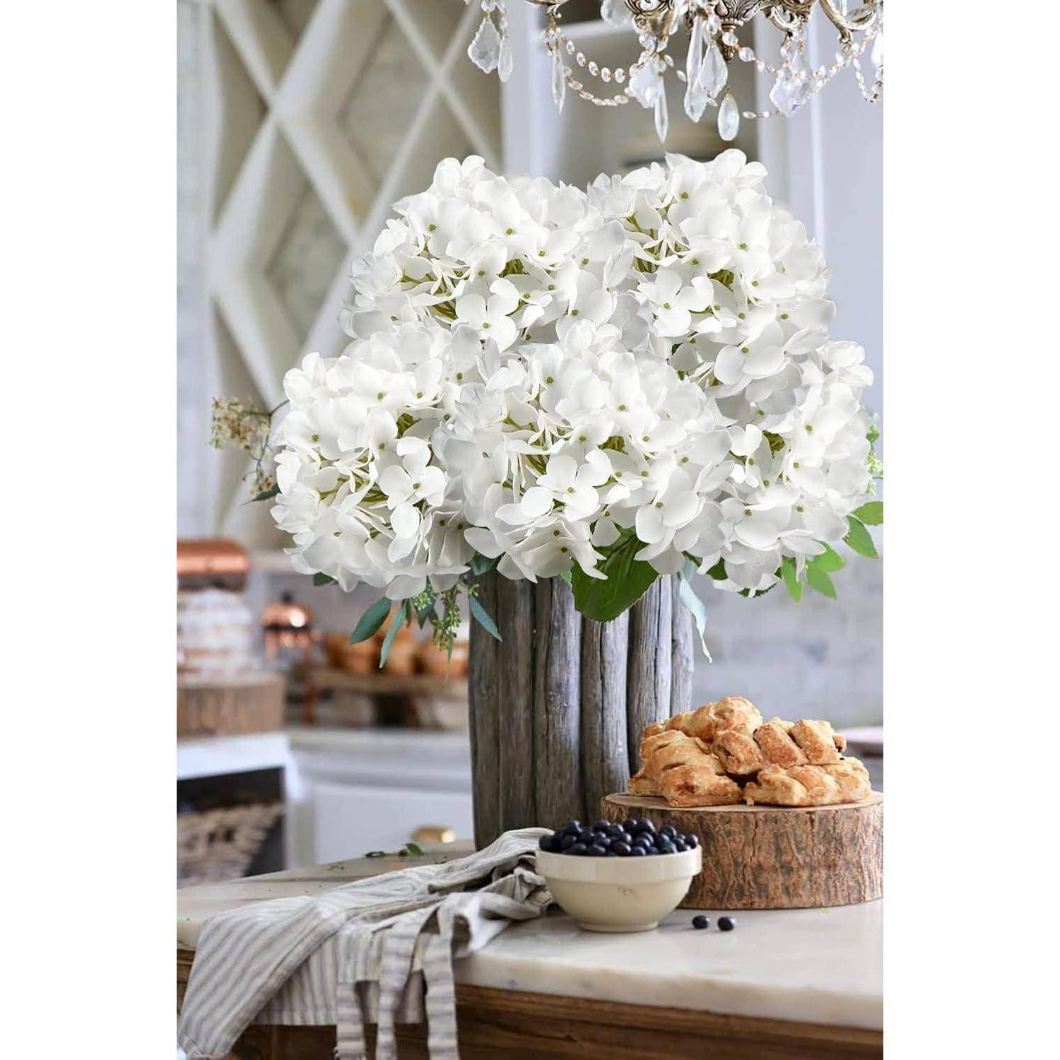 Hortensie Kunstblumen Real-Touch Hydrangea 63cm Mint Cream 2er Set