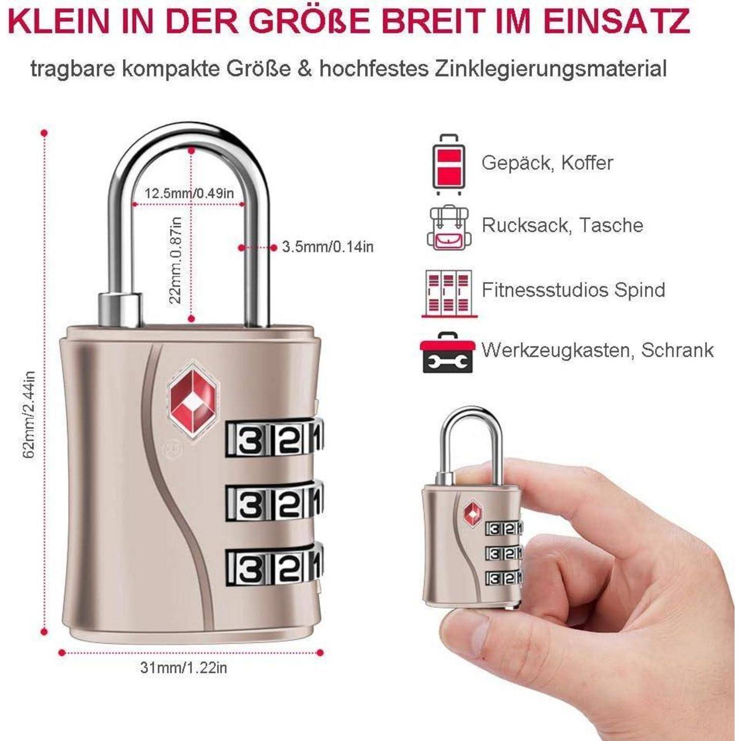 TSA Kofferschlösser 3-Stellige Zahlen Roségold 2er Set
