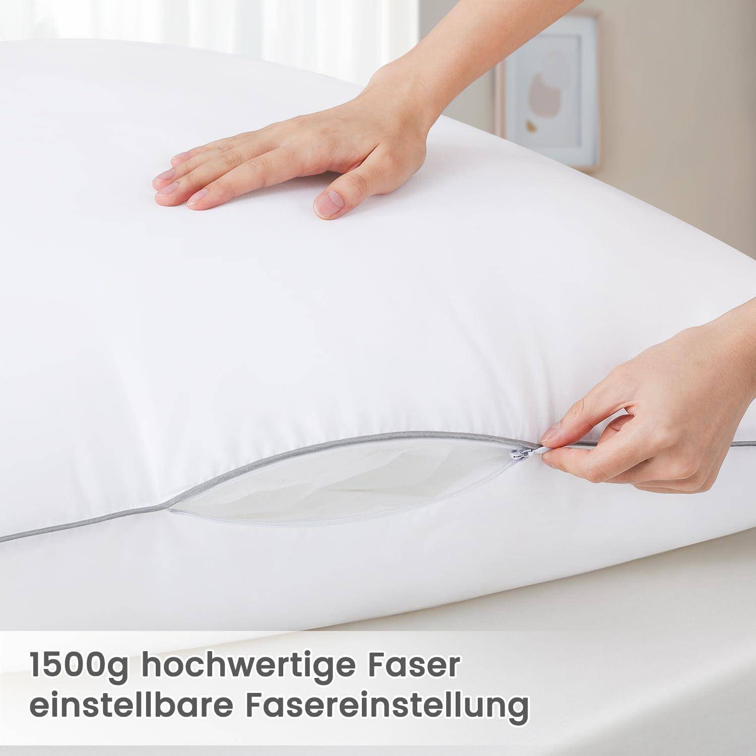Kopfkissen 80x80 Anpassbare Faserfüllung 2er Set 1500g x 2 Weiches