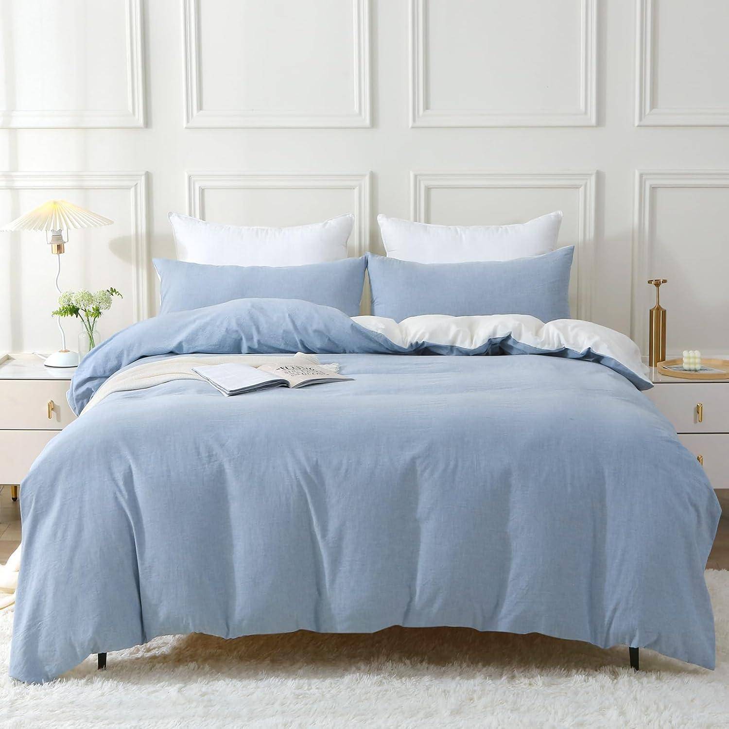 Bettwäsche-Set 220x240 Baumwolle Stone Washed Haiya Blue