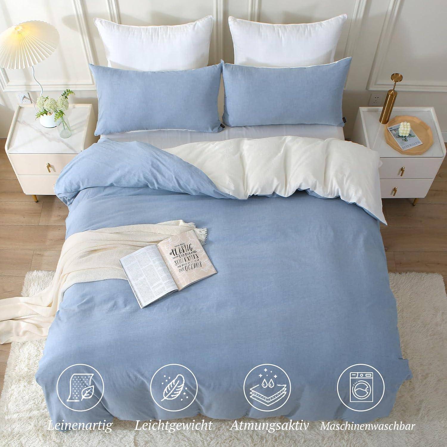 Bettwäsche-Set 220x240 Baumwolle Stone Washed Haiya Blue