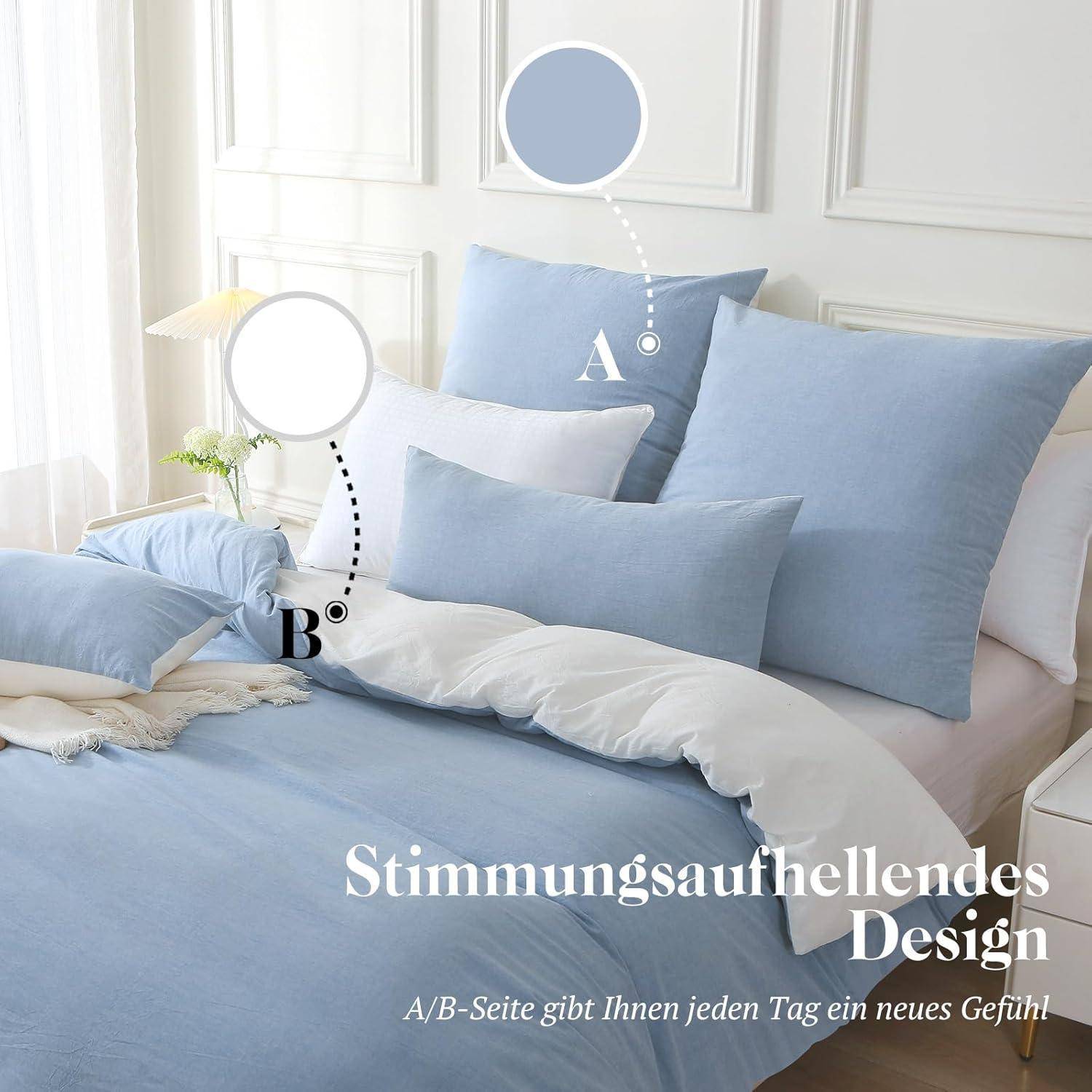 Bettwäsche-Set 220x240 Baumwolle Stone Washed Haiya Blue